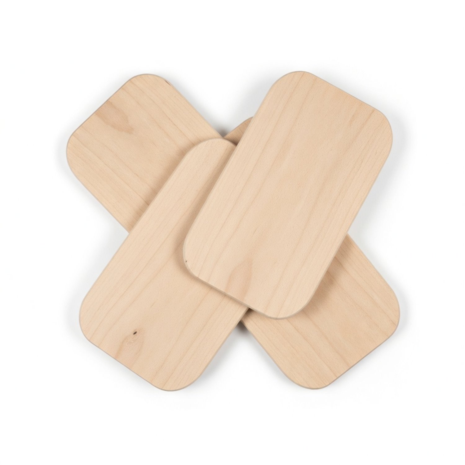 Vier Buchebrettchen 230x130x10mm übereinander liegend vor weißem Hintergrund
