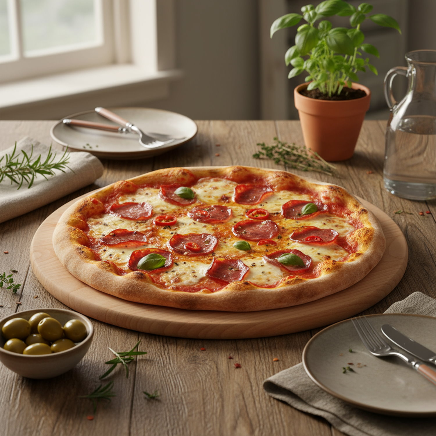 Runder Schinkenteller aus Ahorn Massivholz als Pizzabrett 