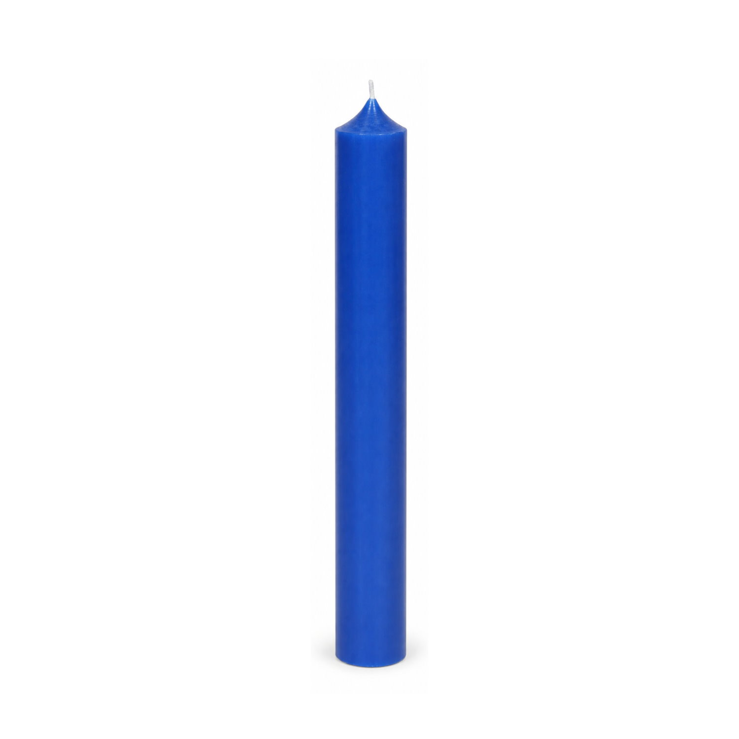 Blaue Stabkerze 180 x 22 mm, einzeln auf weißem Hintergrund.