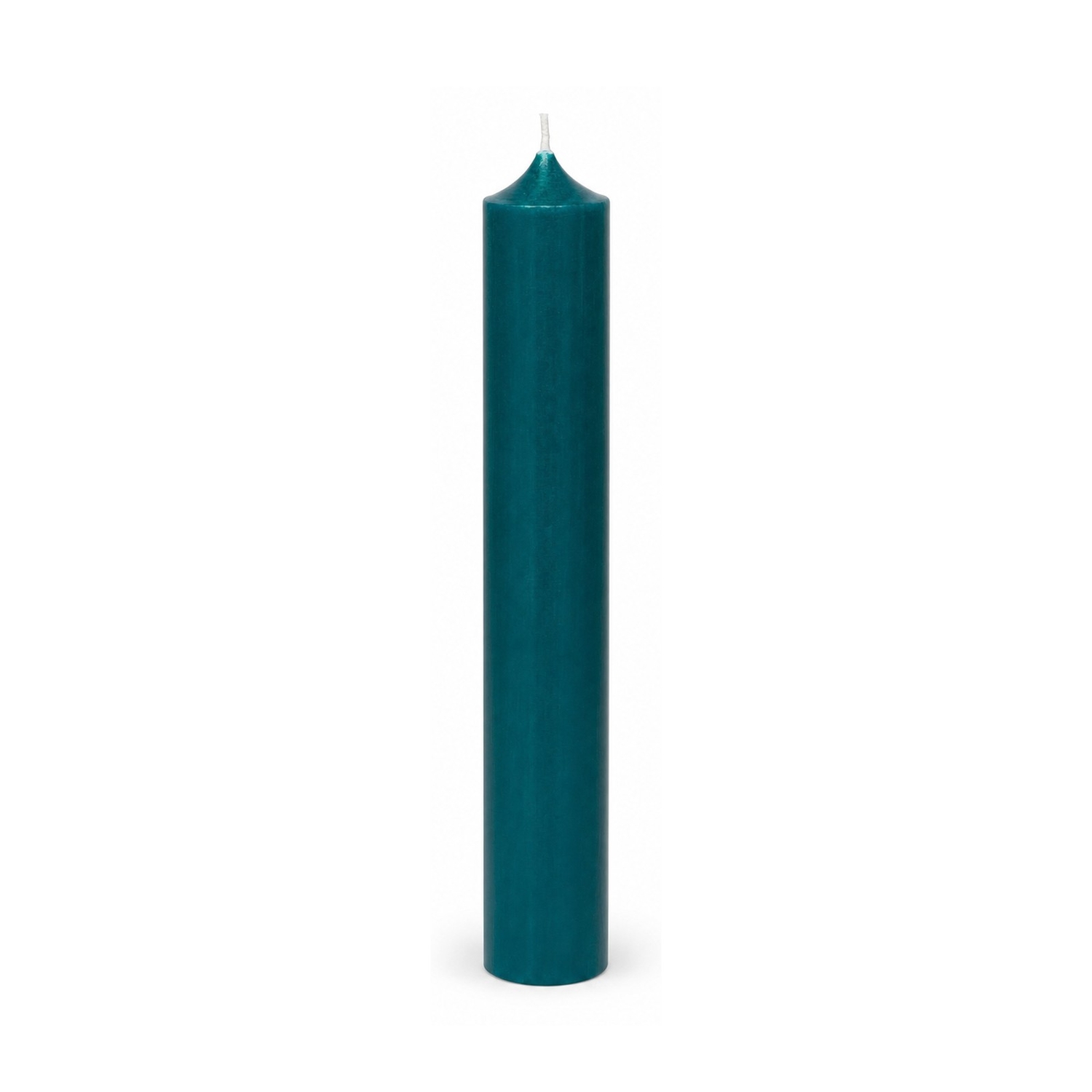 Ozeanblaue Stabkerze 180 x 22 mm, einzeln auf weißem Hintergrund.