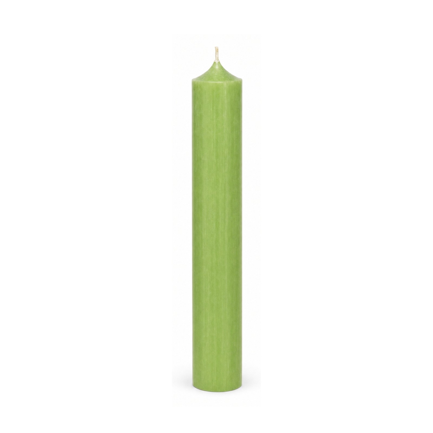 Jadegrüne Stabkerze 250 x 22 mm, einzeln auf weißem Hintergrund.