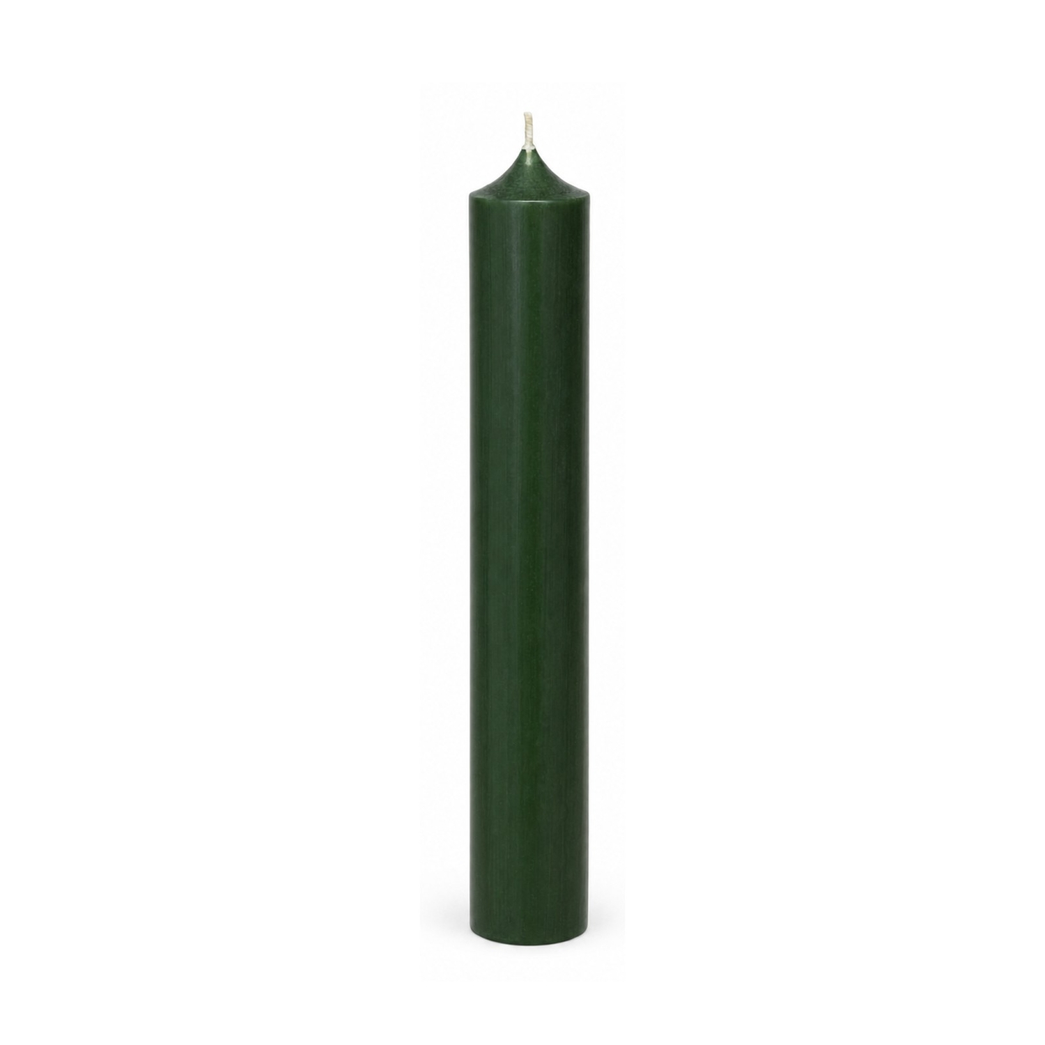 Kieferngrüne Stabkerze 250 x 22 mm, einzeln auf weißem Hintergrund.