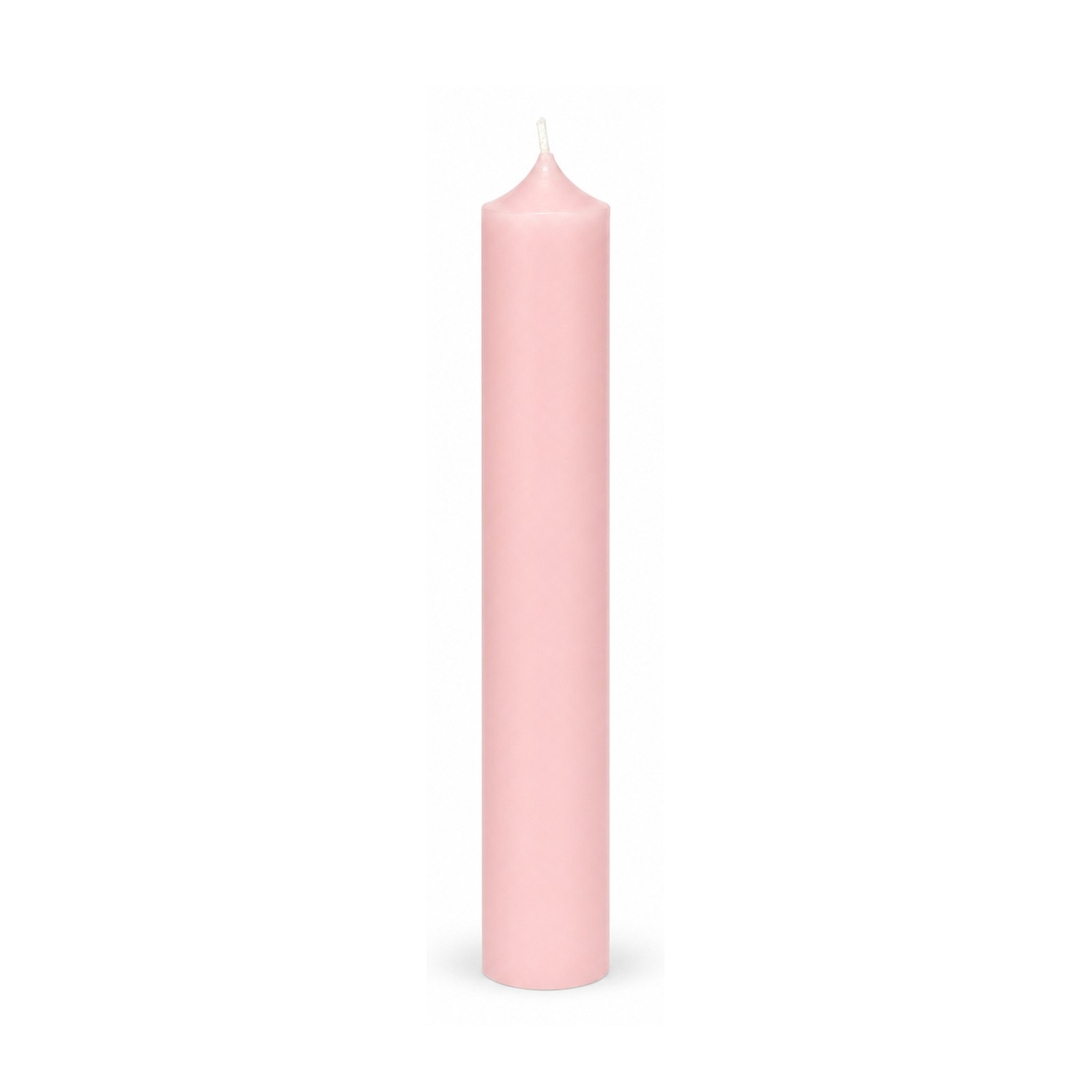 Pastellrosa Stabkerze 250 x 22 mm, einzeln auf weißem Hintergrund.