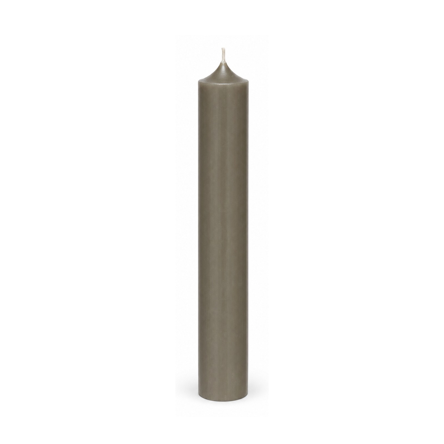 Schlammfarbene Stabkerze 250 x 22 mm, einzeln auf weißem Hintergrund.
