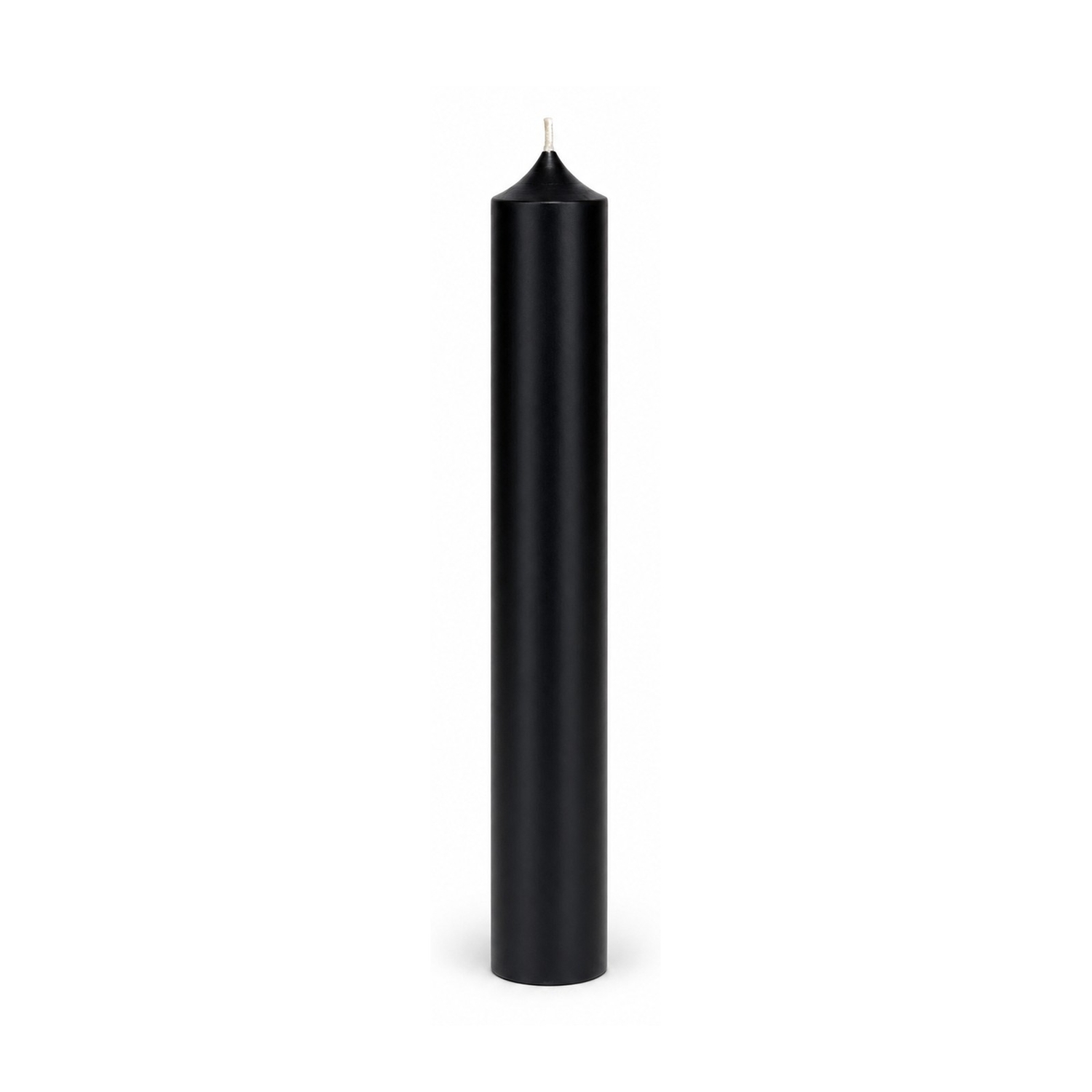Schwarze Stabkerze 250 x 22 mm, einzeln auf weißem Hintergrund.