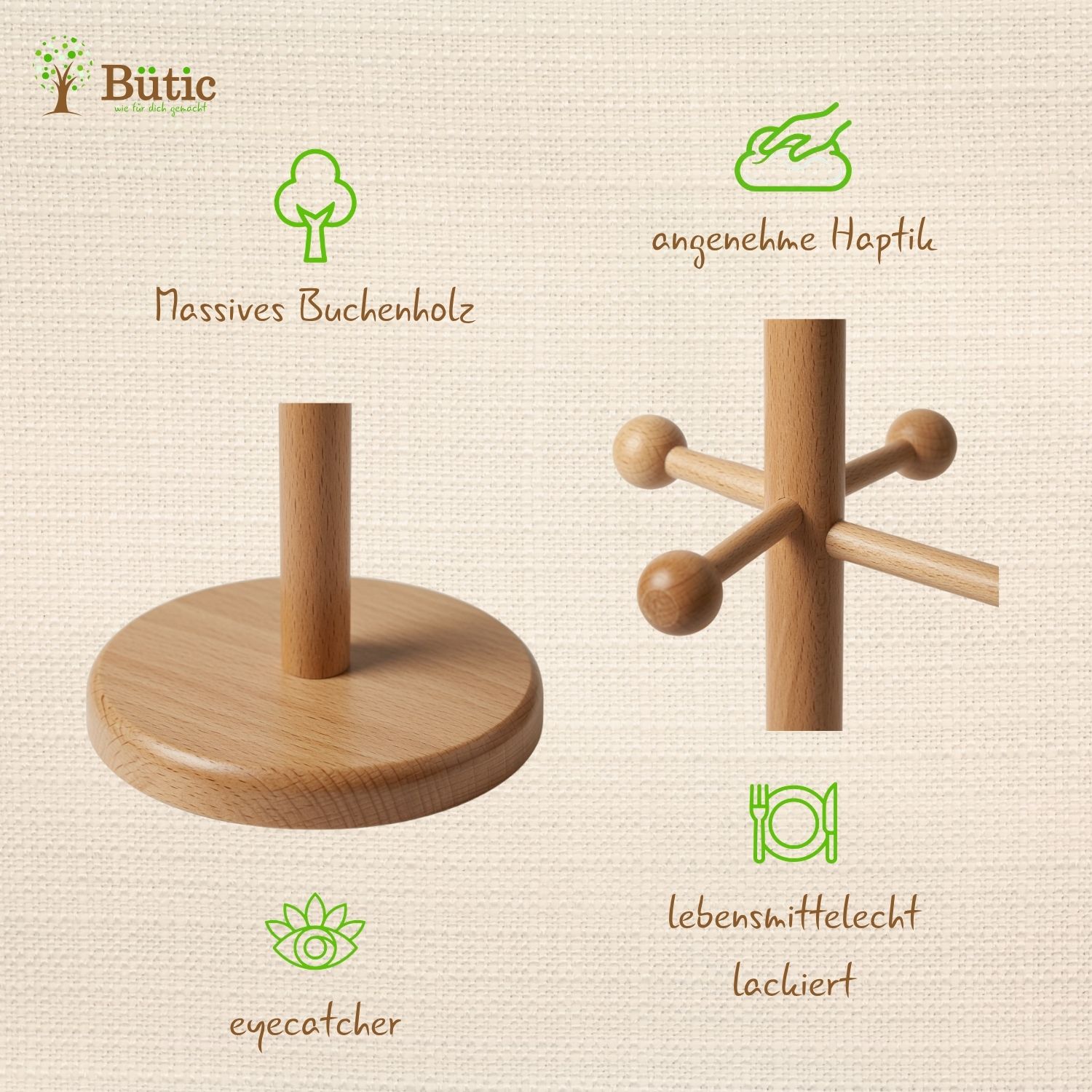 Infografik vom Brezelbaum mit zwei Detailaufnahmen und Infos zu den Produkteigenschaften.