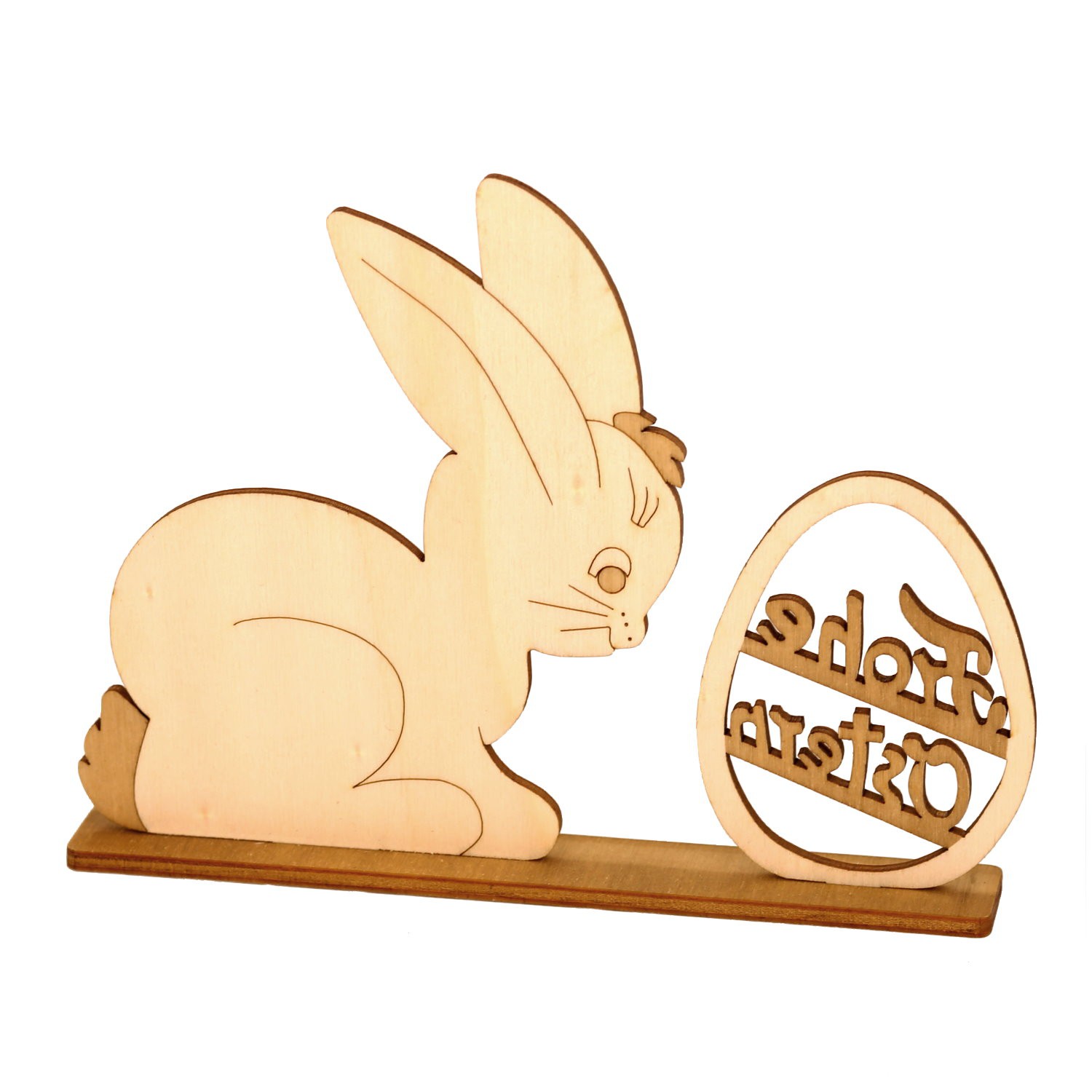 Osterdekorationen mit verschiedenen Motiven aus Holz mit Gravur Osterhase 1 Rückseite