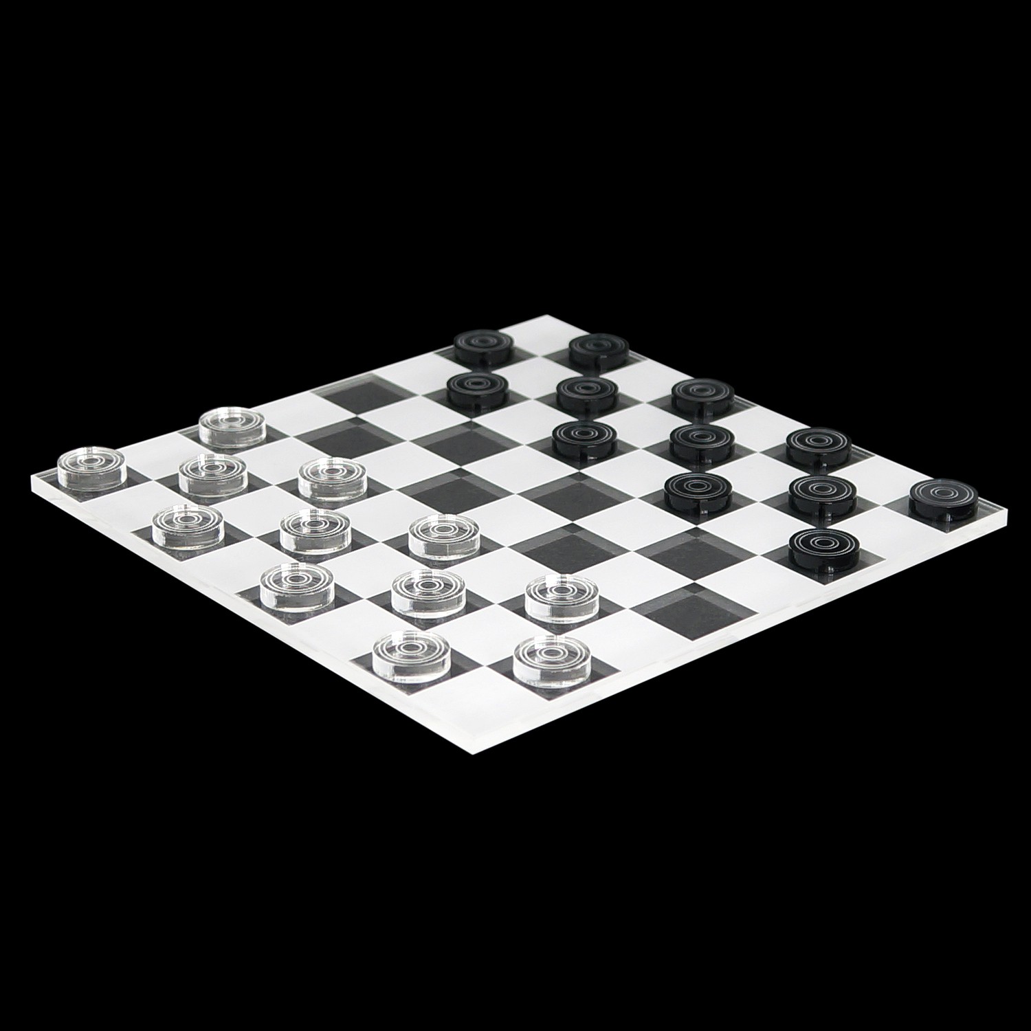 Mini Dame Spiel 25tlg. aus transparentem Acryl klar und grau, Spielbrett per Laser graviert - Dame