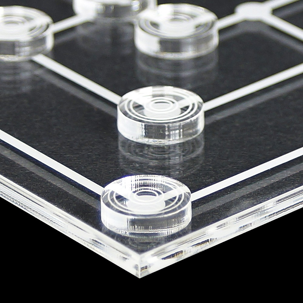 Mini Mühle Spiel 19tlg. aus transparentem Acryl klar und grau, Spielbrett per Laser graviert - Mühle weiss