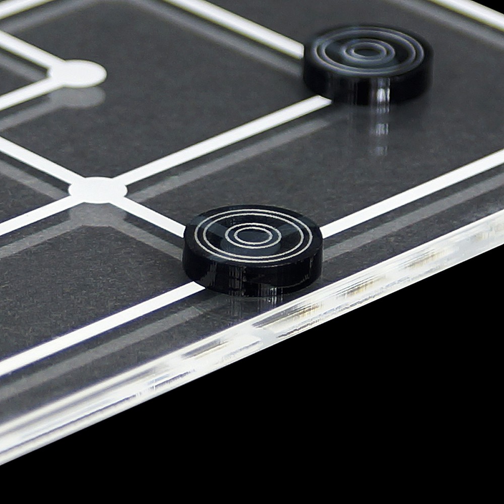 Mini Mühle Spiel 19tlg. aus transparentem Acryl klar und grau, Spielbrett per Laser graviert - Mühle grau