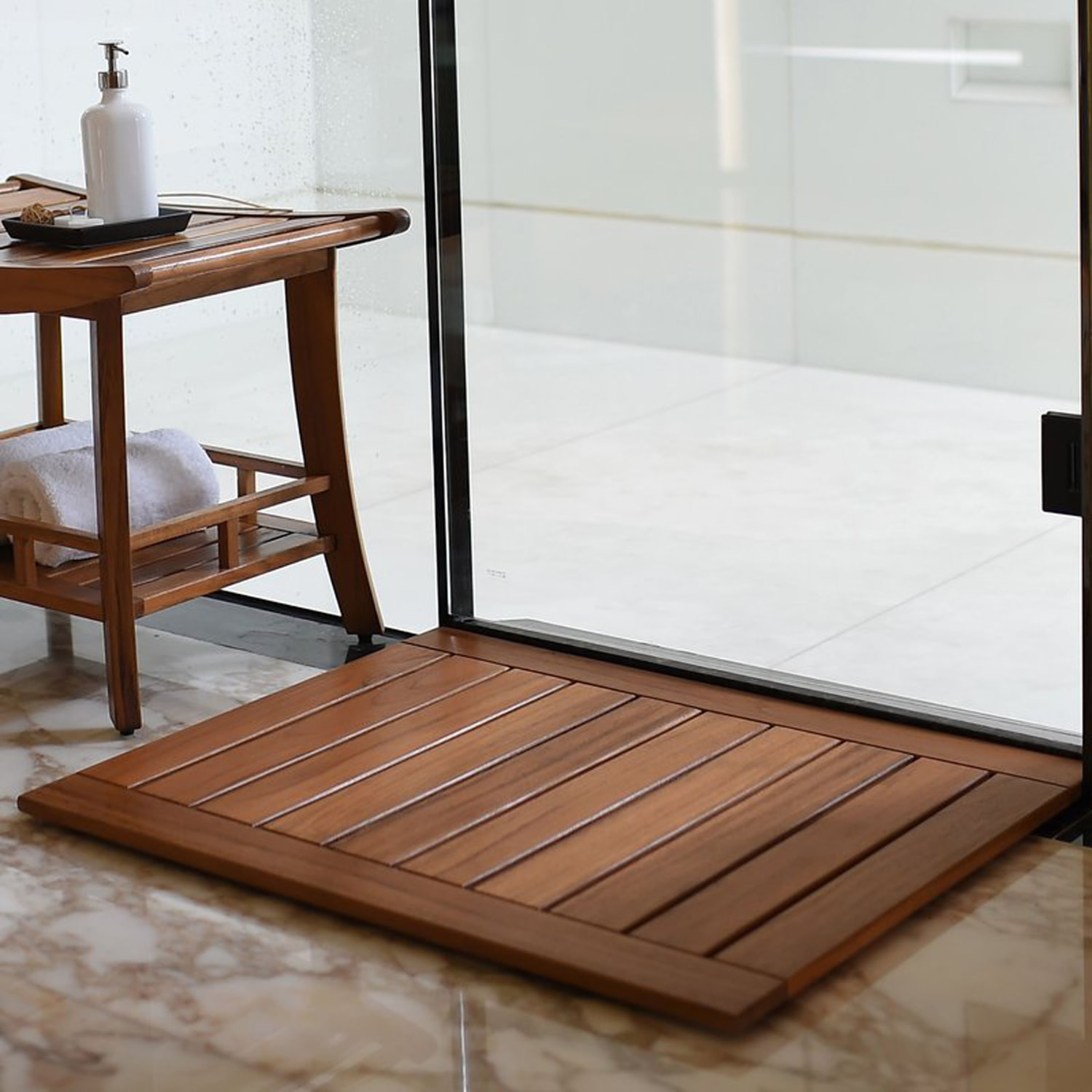 Badezimmer Duschmatte aus Teakholz