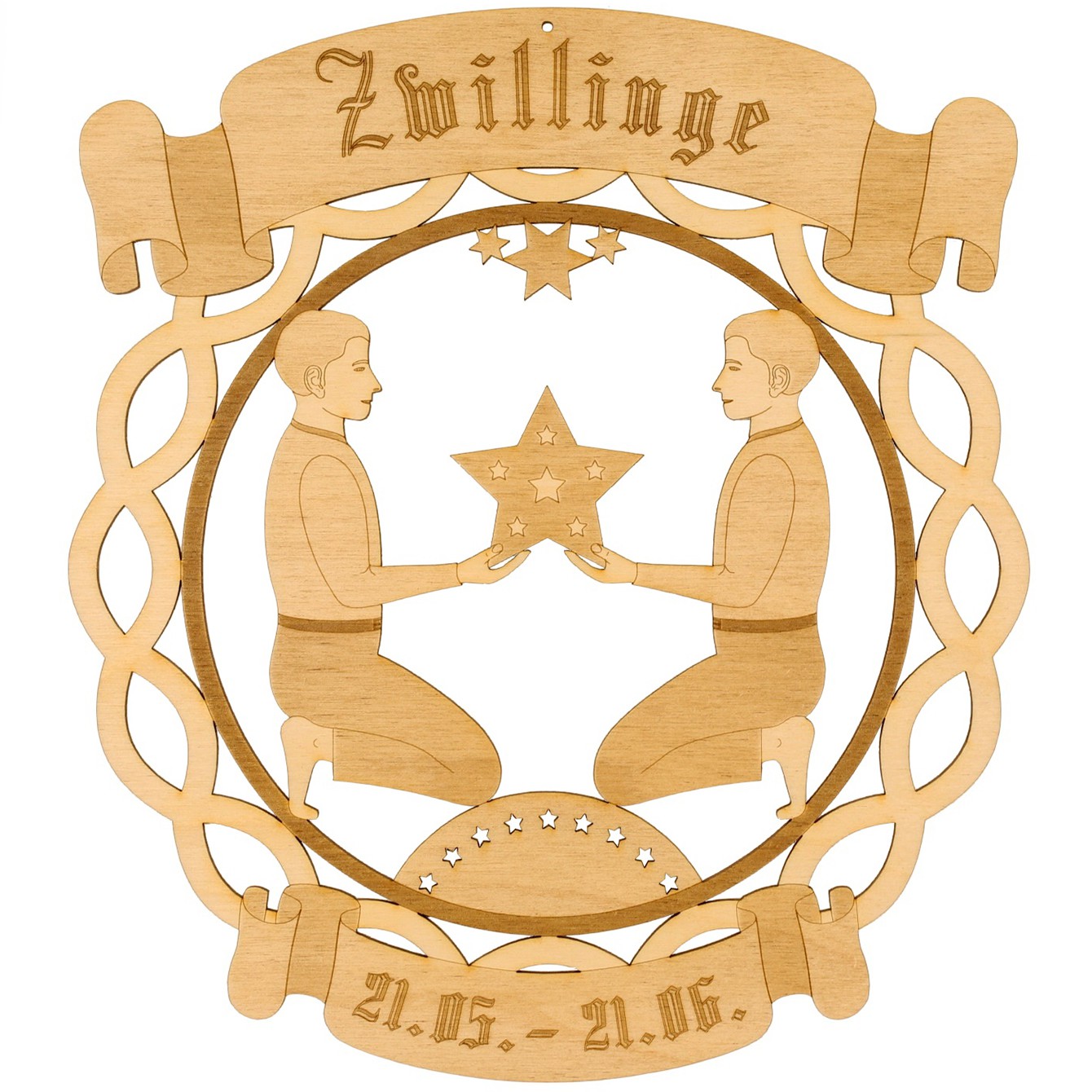 Sternzeichen Kranzform Fensterbilder - Deko aus Holz - Zwillinge