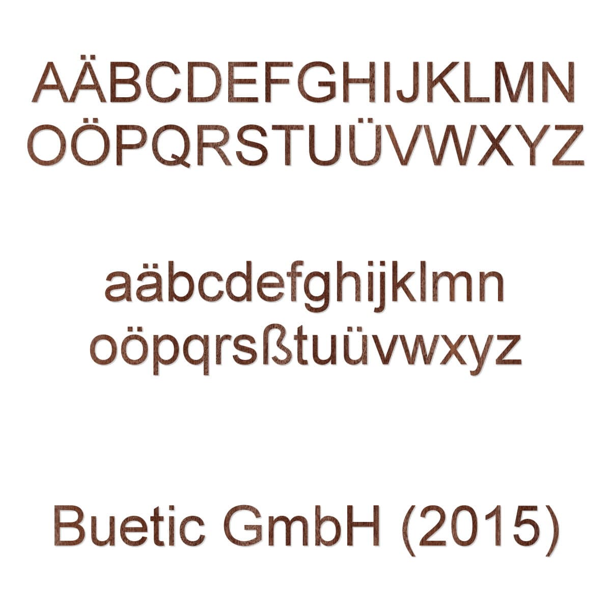 Buchstaben Arial aus dunklem Furnier