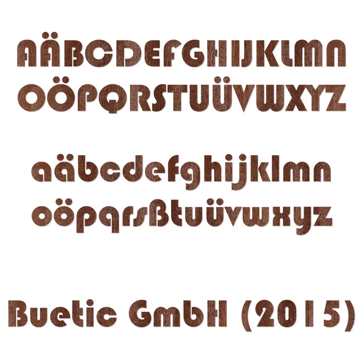 Buchstaben Bauhaus93 aus dunklem Furnier Schriftzug
