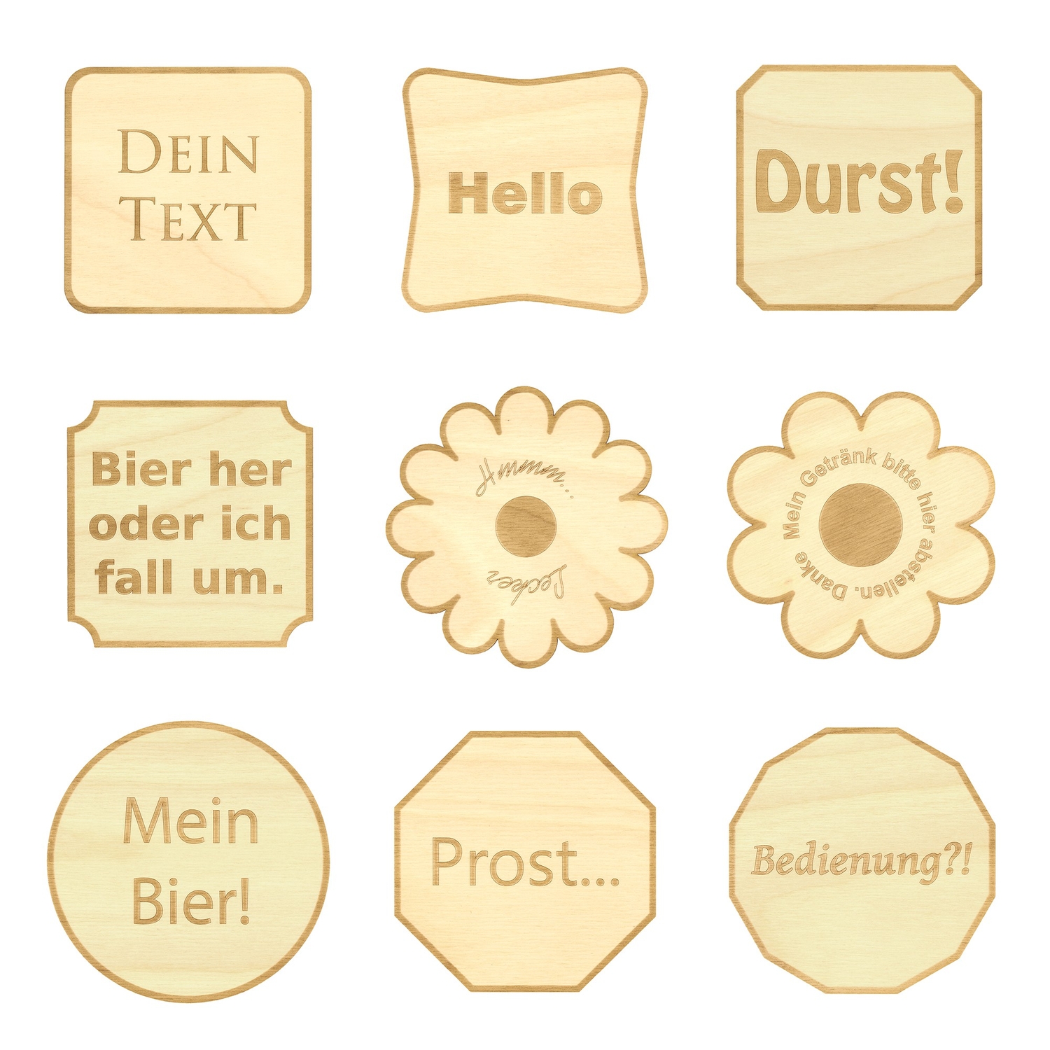Untersetzer Bierdeckel aus Holz mit Wunschtext
