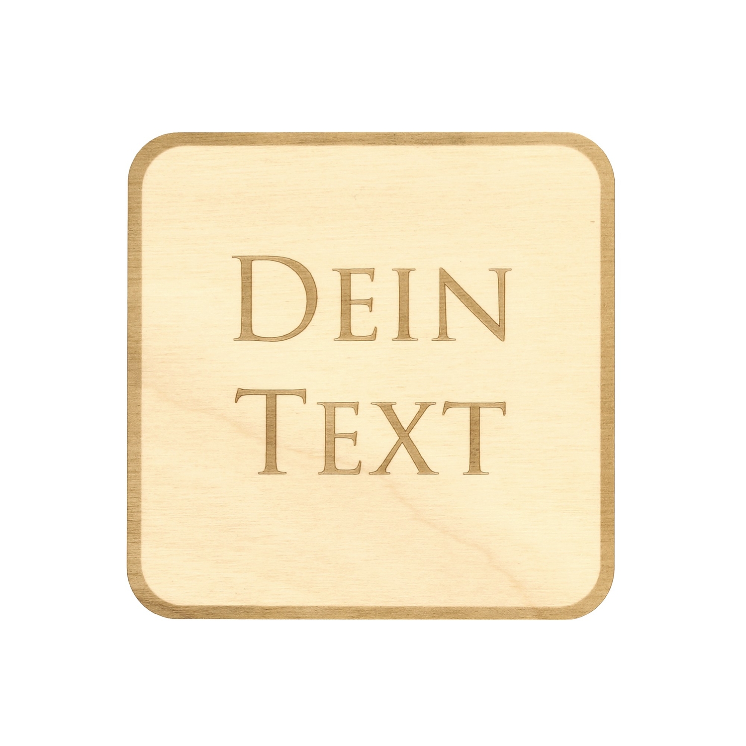 Design Untersetzer Bierdeckel graviert mit Wunschtext aus Holz - Form 1