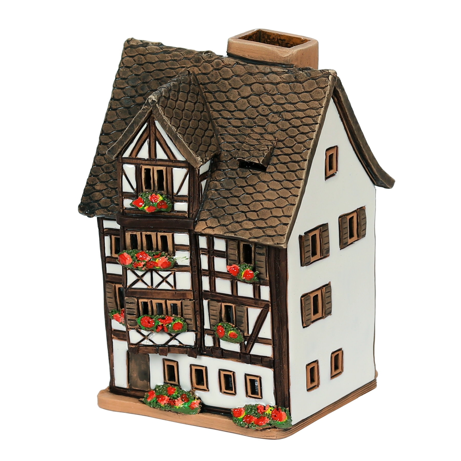 Keramik Windlicht Fachwerk Landhaus