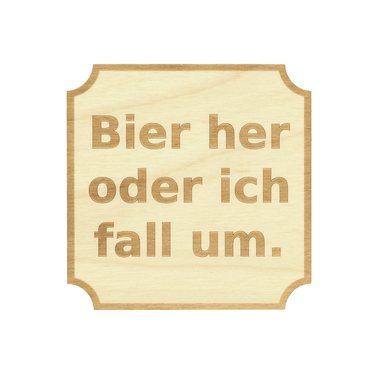 Design Untersetzer Bierdeckel graviert mit Wunschtext aus Holz - Form 4