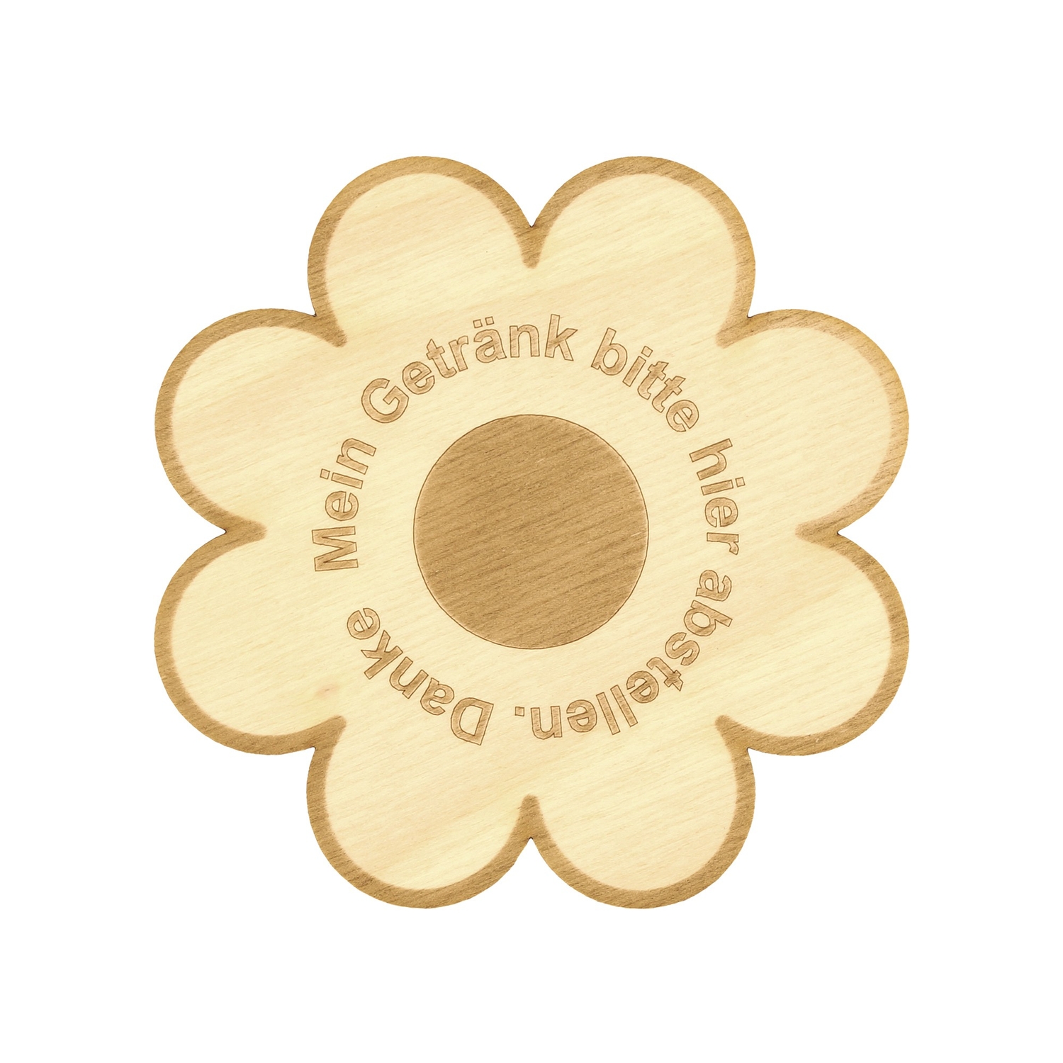 Design Untersetzer Bierdeckel graviert mit Wunschtext aus Holz - Form 6