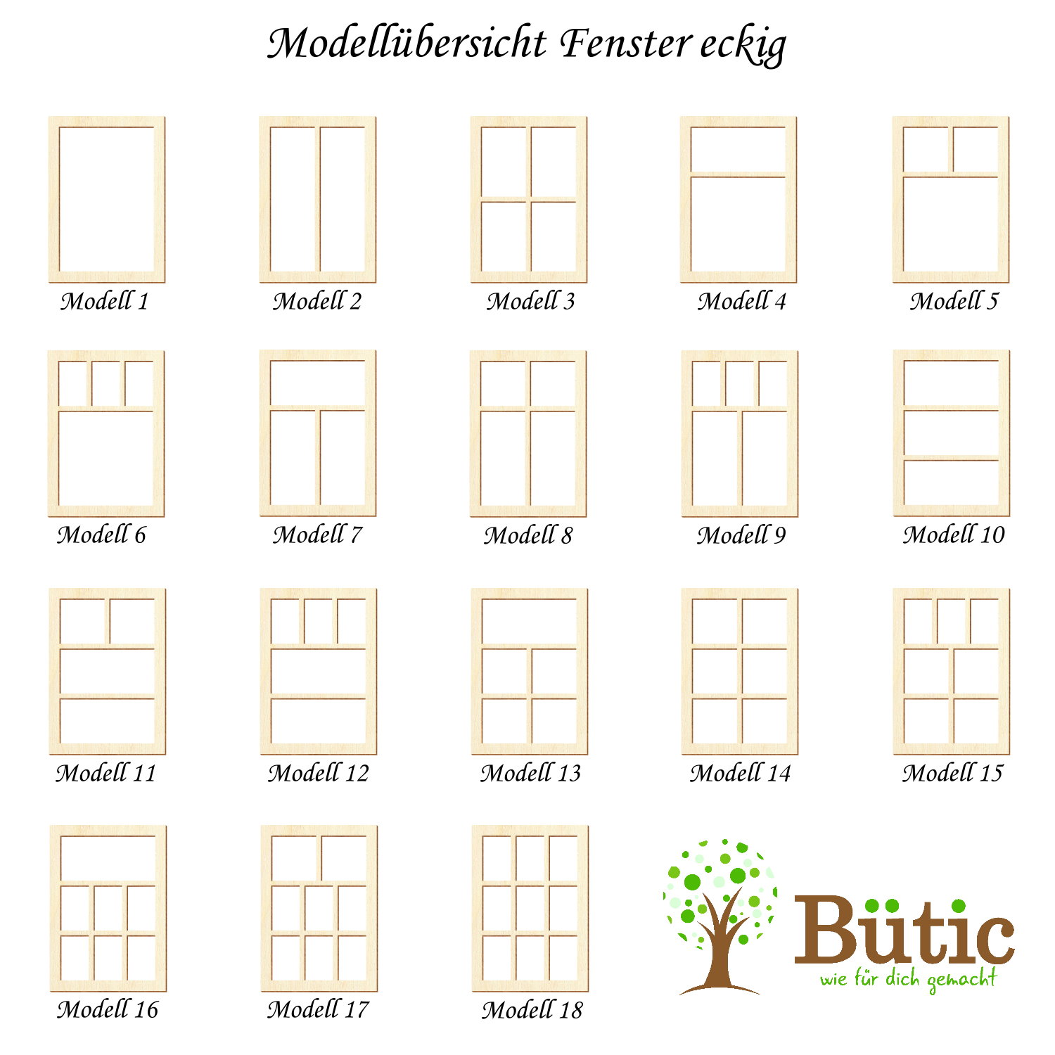 Holz Fenster eckig - Deko Modellbau Größenauswahl