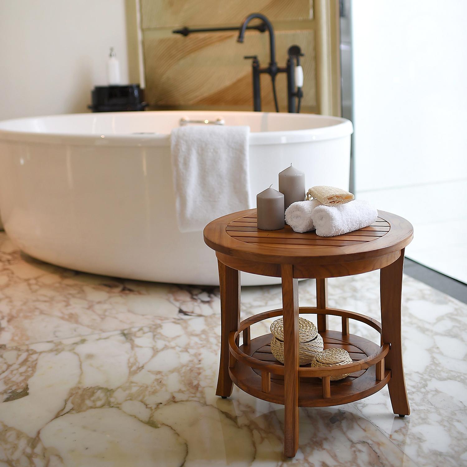Badezimmer Tisch Teakholz Ø 51cm x 47cm