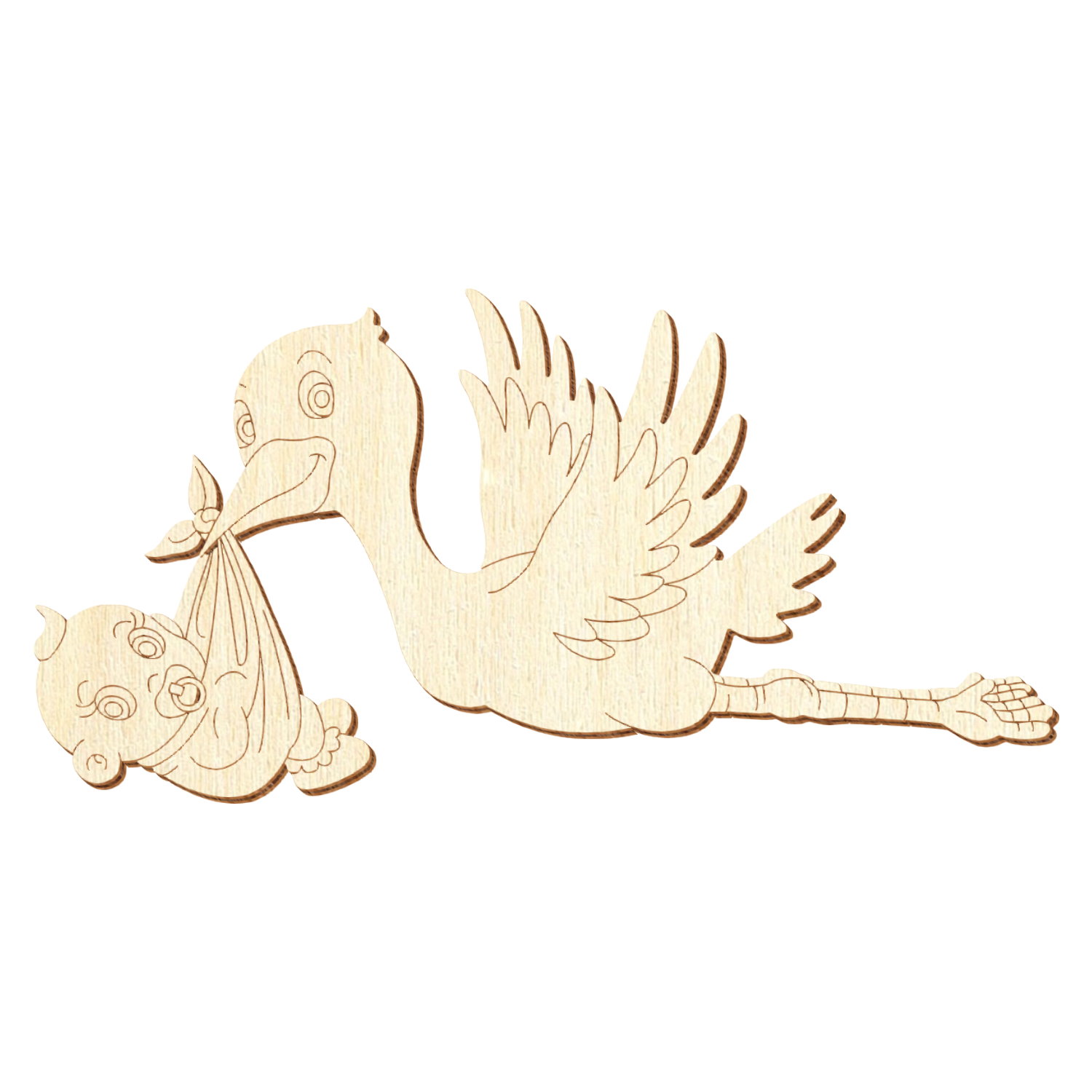 Fliegender Storch mit Baby Junge Holz Zuschnitt 8-50cm