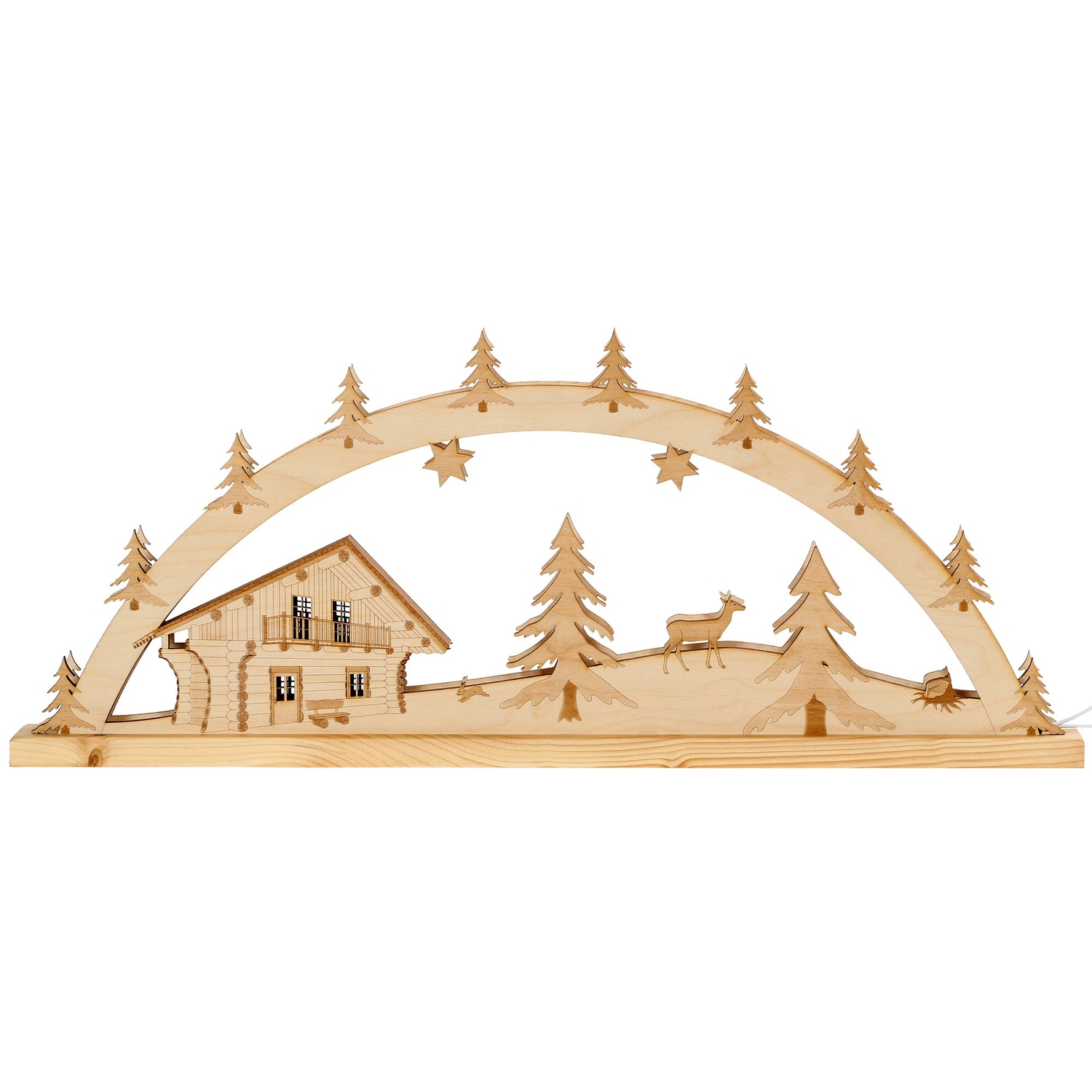Lichterbogen Blockhütte - Schwibbogen aus Holz mit 10er Lichterkette für Weihnachten