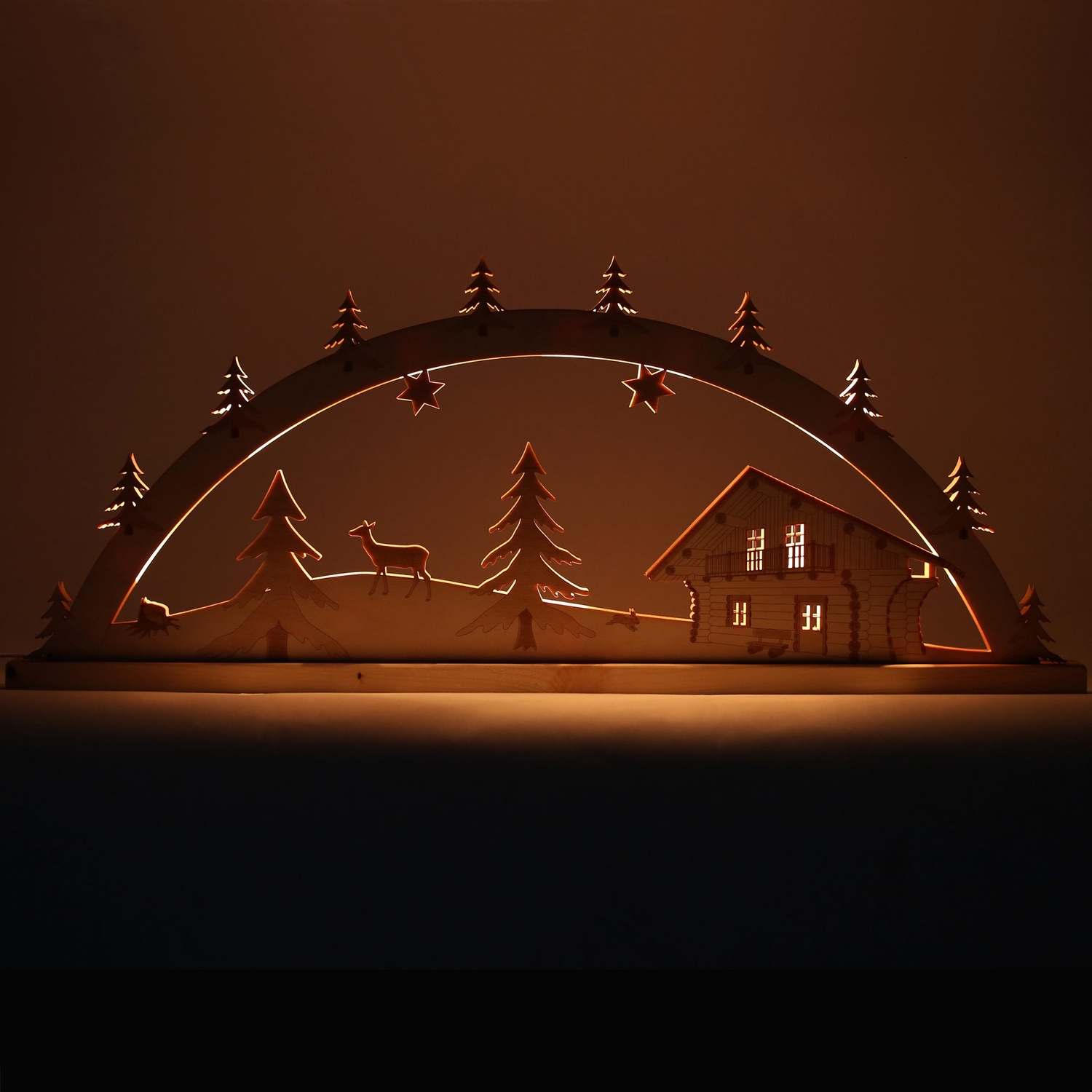 Lichterbogen Blockhütte - Schwibbogen aus Holz mit 10er Lichterkette für Weihnachten mit Licht