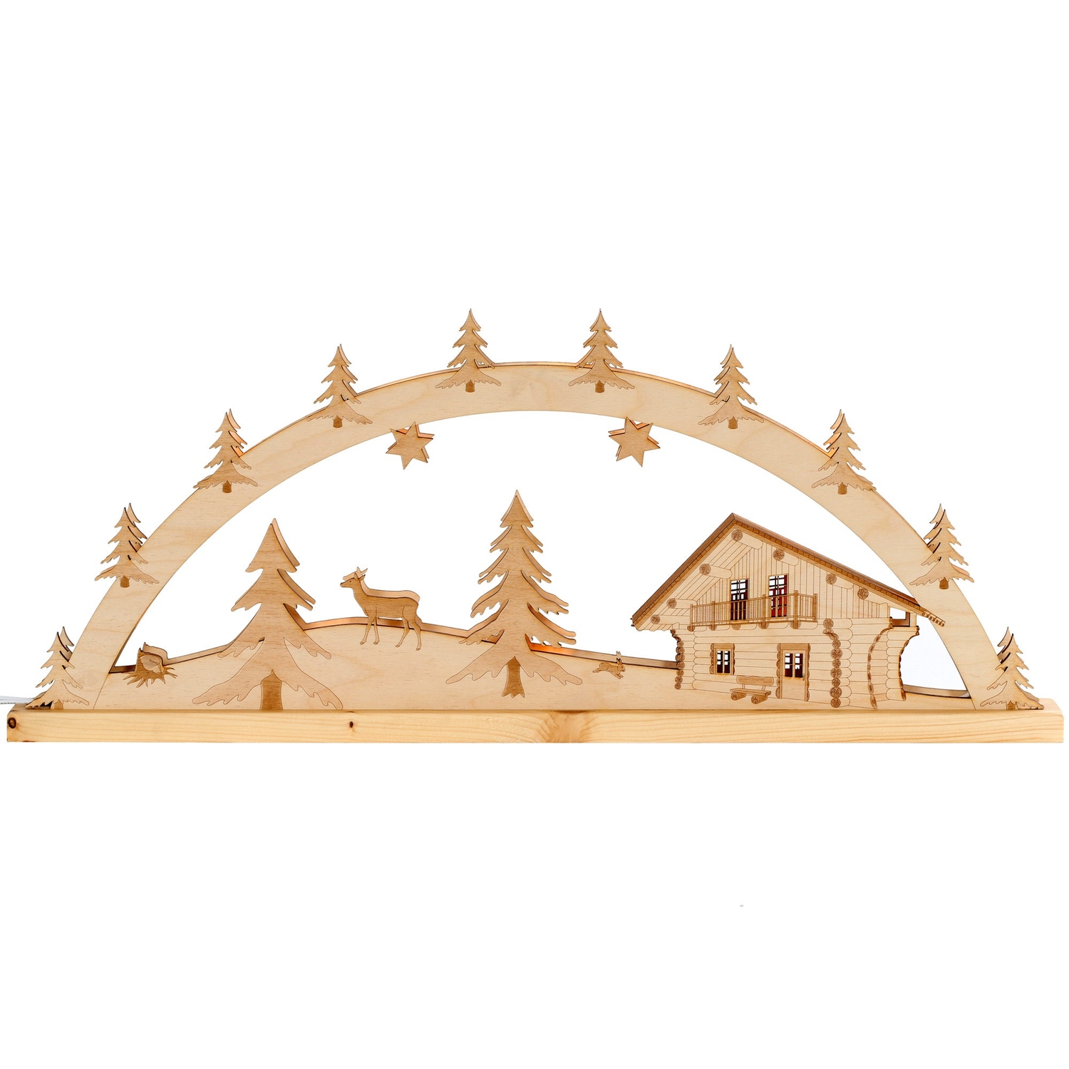 Lichterbogen Blockhütte - Schwibbogen aus Holz mit 10er Lichterkette