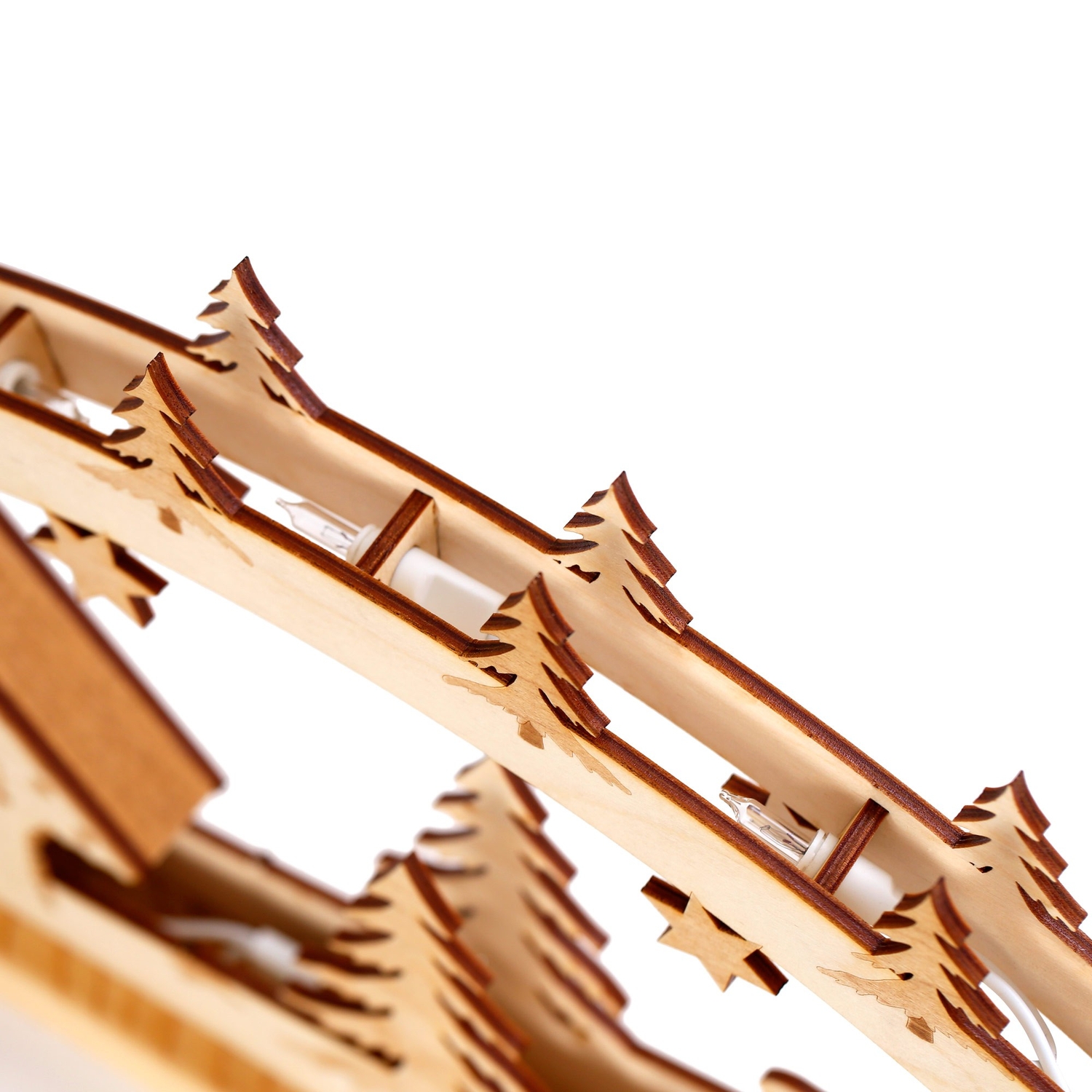 Lichterbogen Blockhütte - Schwibbogen aus Holz mit 10er Lichterkette - Detail