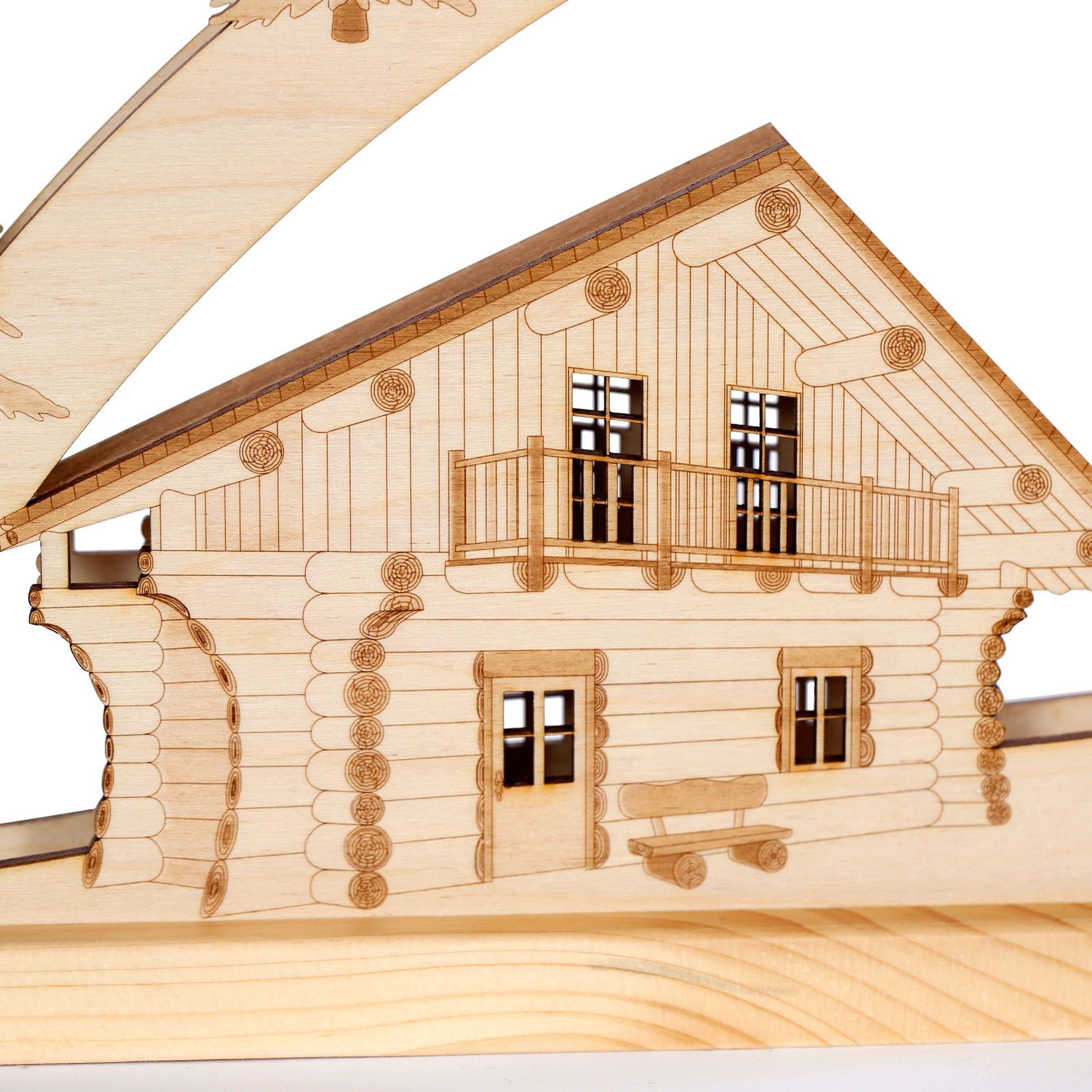 Lichterbogen Blockhütte - Schwibbogen aus Holz mit 10er Lichterkette - Detail2