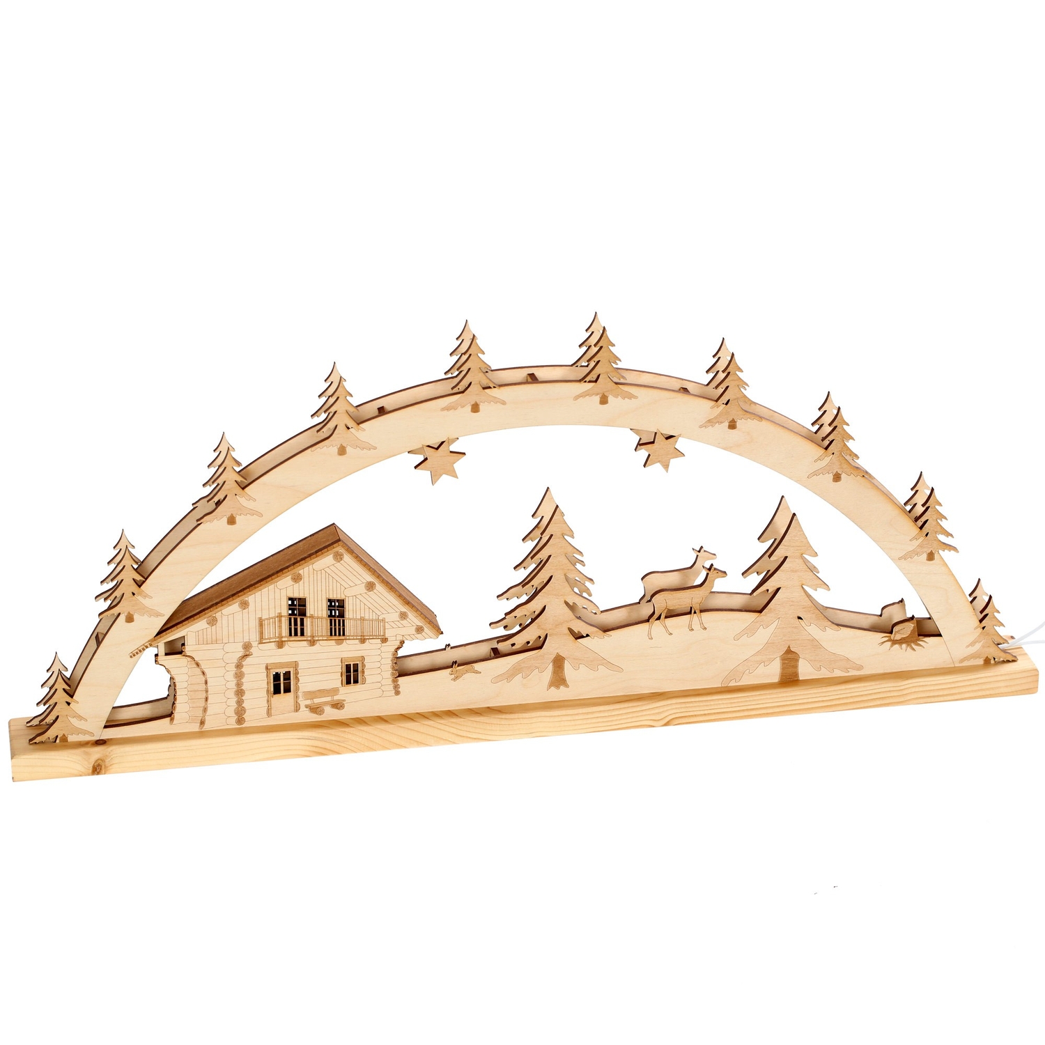 Lichterbogen Blockhütte - Schwibbogen aus Holz mit 10er Lichterkette - Detail6
