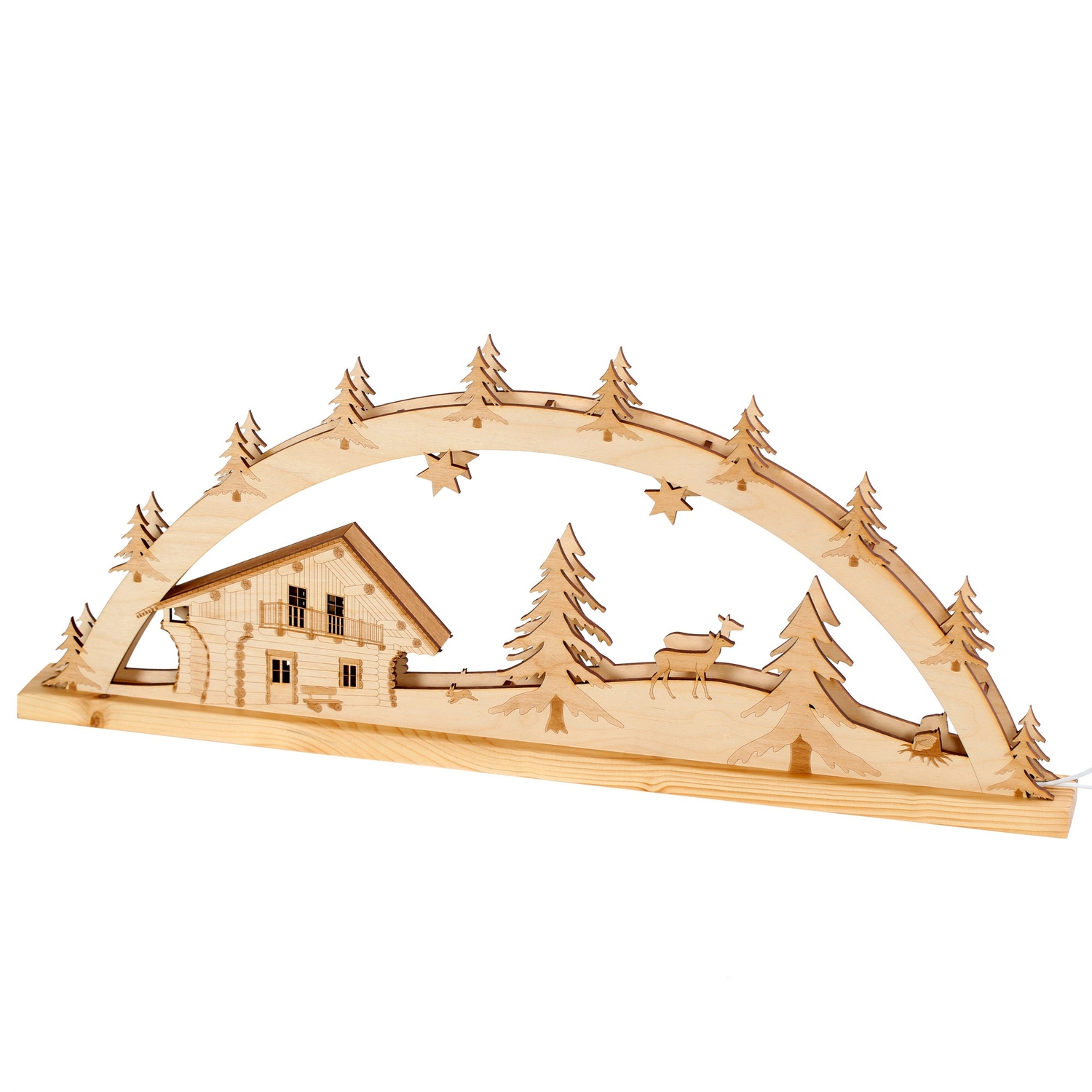 Lichterbogen Blockhütte - Schwibbogen aus Holz mit 10er Lichterkette - Detail7