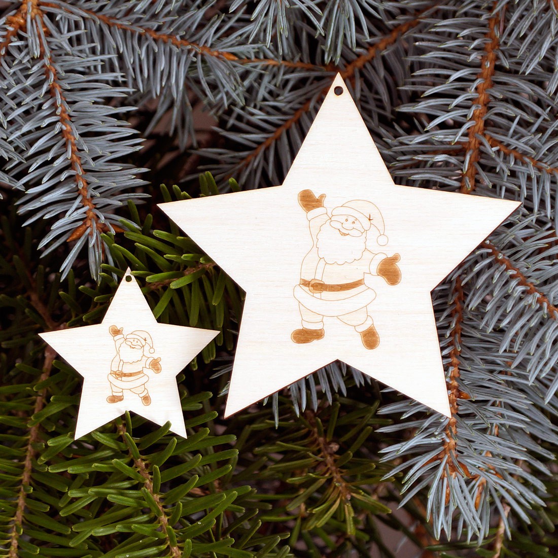 Baumschmuck 2er Sets 5 armige Motiv-Sterne - Weihnachtsmann