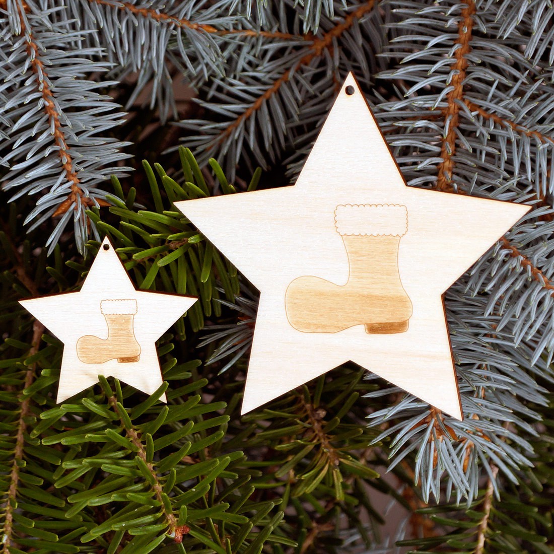 Baumschmuck 2er Sets 5 armige Motiv-Sterne - Stiefel