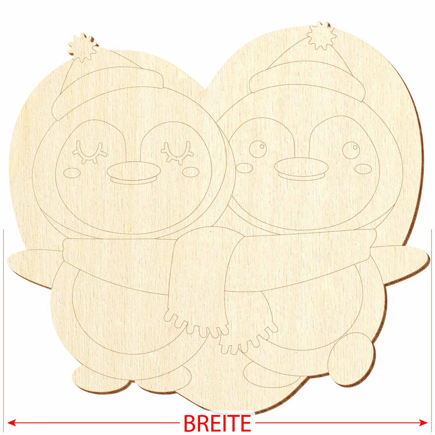Pinguinpaar Holzsilhouette Großansicht mit Breitenangabe