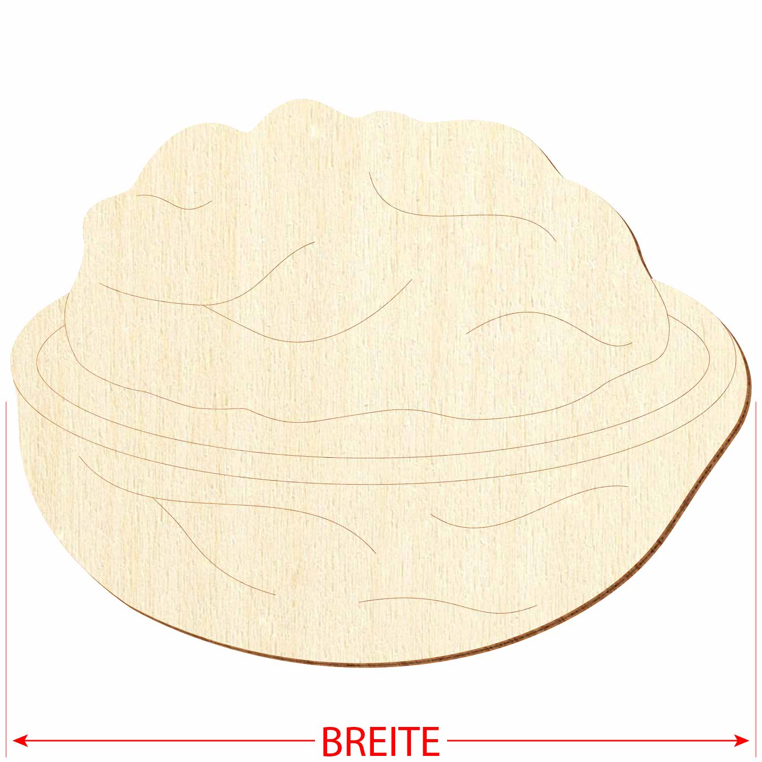 Walnuss aus Holz Großansicht mit Maßangabe