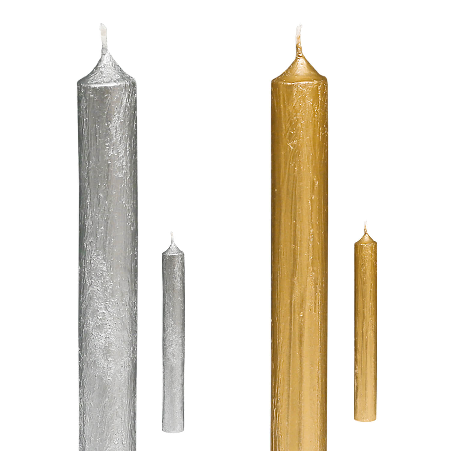 Stabkerzen in Gold und Silber in Komplett und Detailansicht