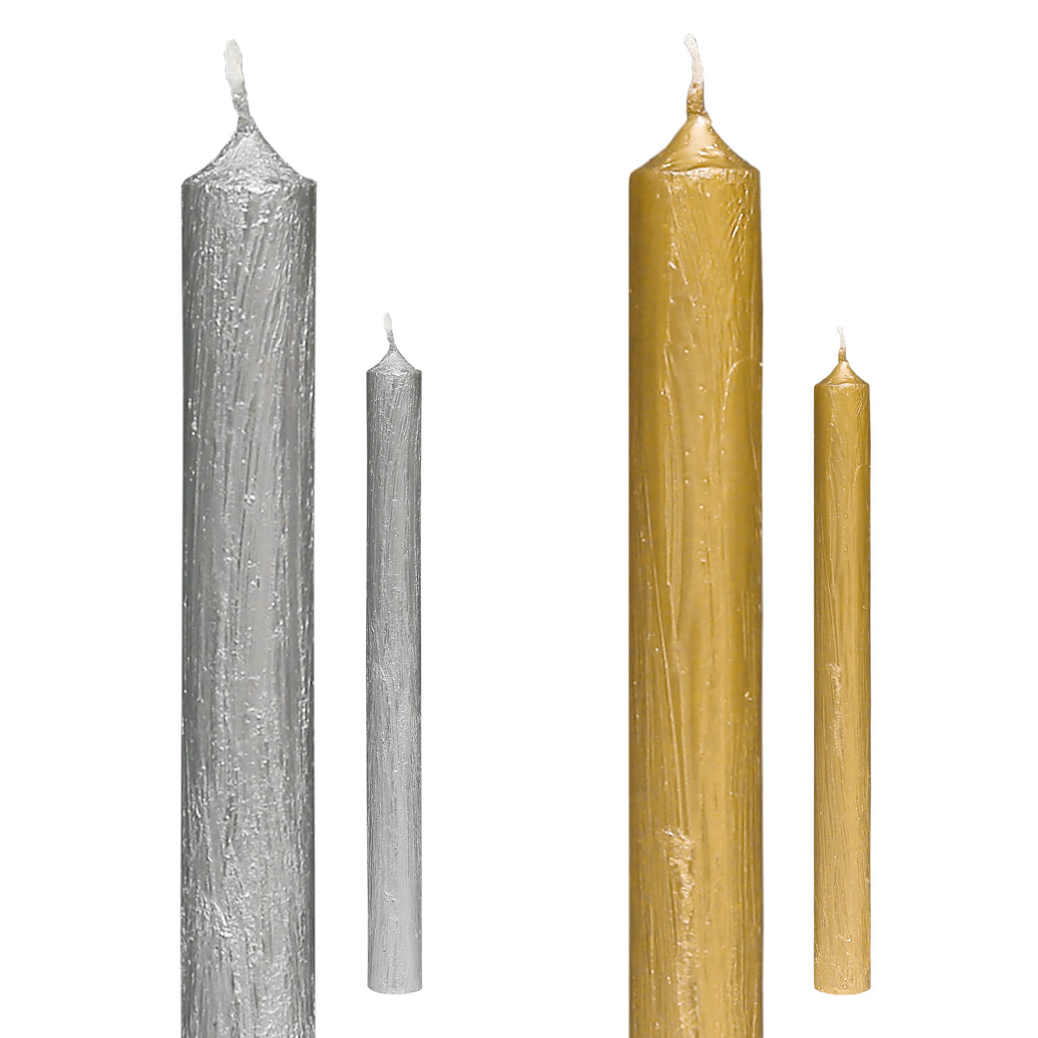 Stabkerzen in Gold und Silber in Komplett und Detailansicht