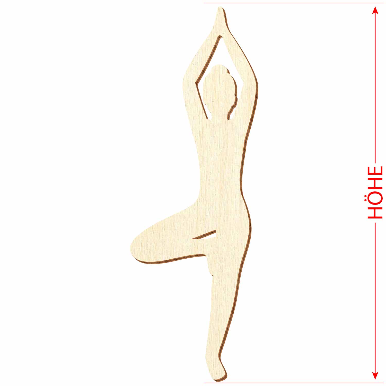 Holzsilhouette Yogaposition Baum - Vrksasana - einzeln - mit Höhenmaß