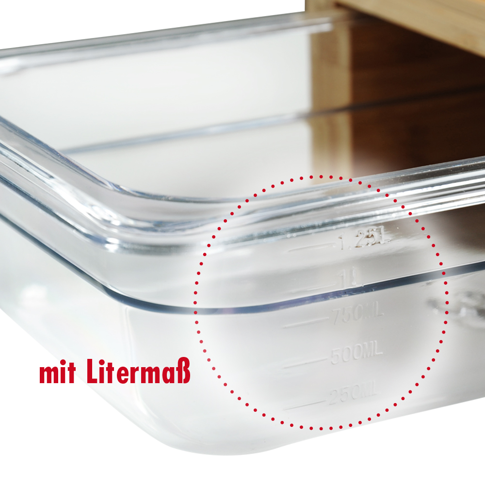 transparente Kunststoffschale in Detailansicht des Litermaßes