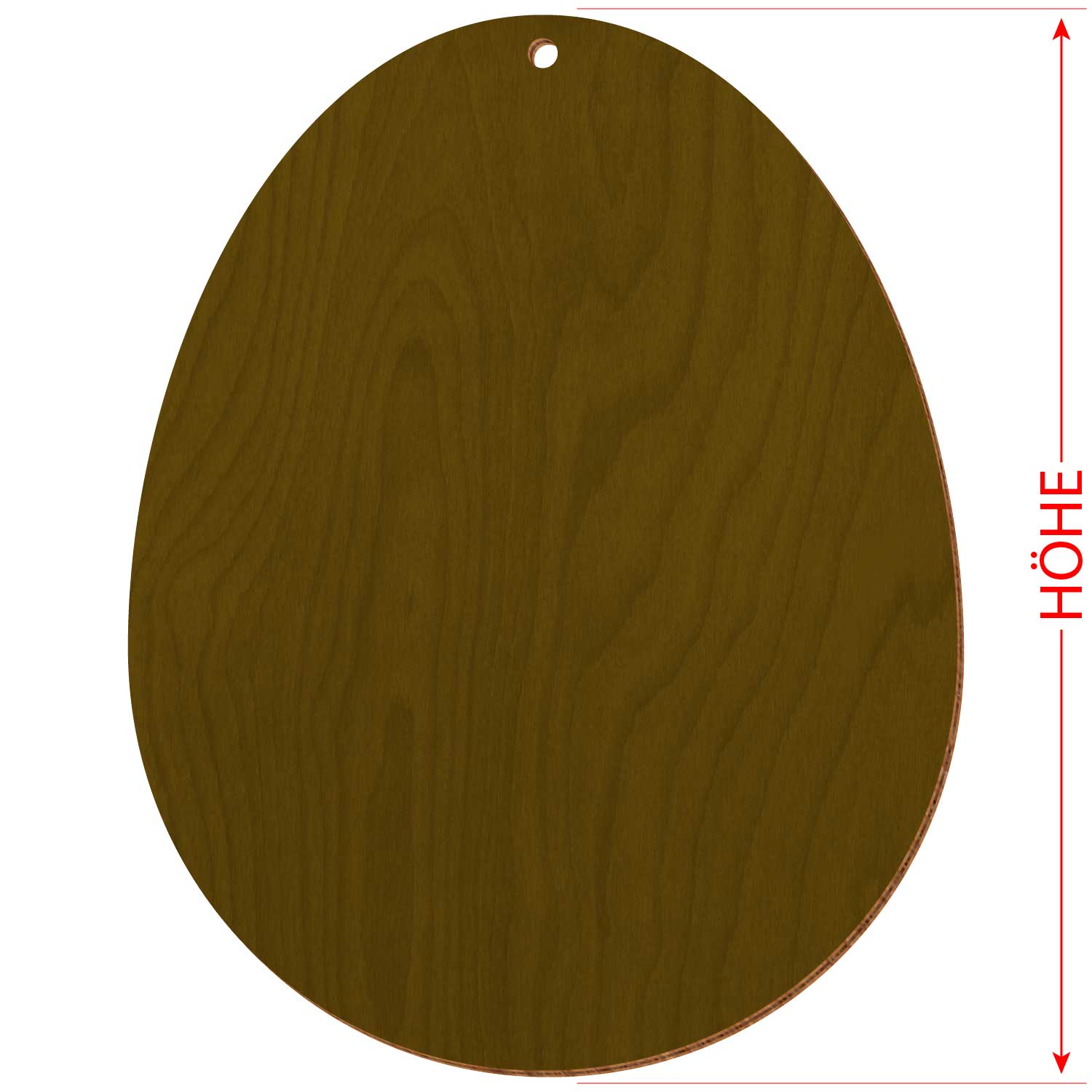 Holzosterei in der Farbe Teak aus Birkensperrholz mit Aufhängeloch inklusive Höhenmaß