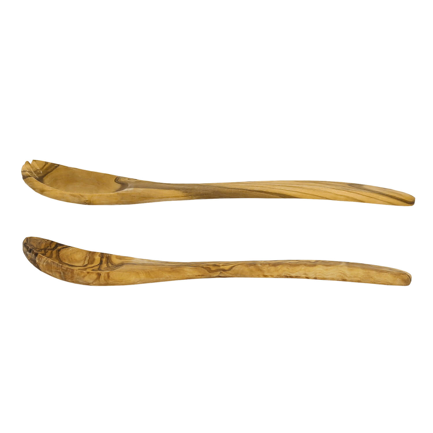 Seitenansicht Löffel und Gabel aus Olivenholz 25cm Länge