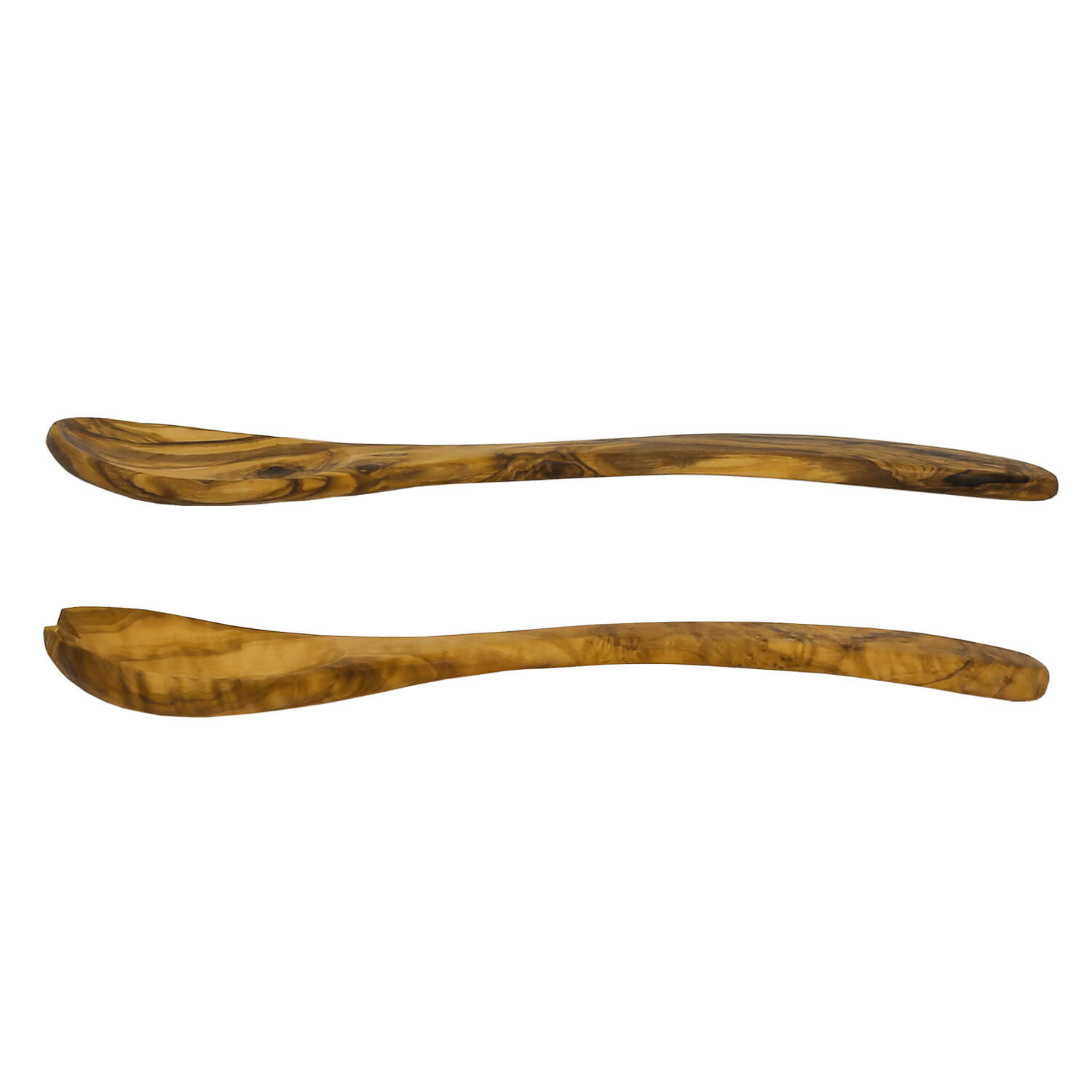 Seitenansicht Löffel und Gabel aus Olivenholz 30cm Länge
