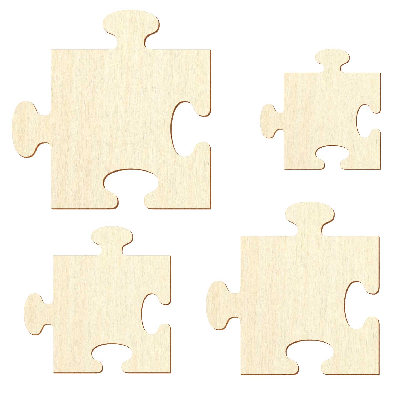 Puzzleteil aus Pappelsperrholz in vier verschiedenen Größen