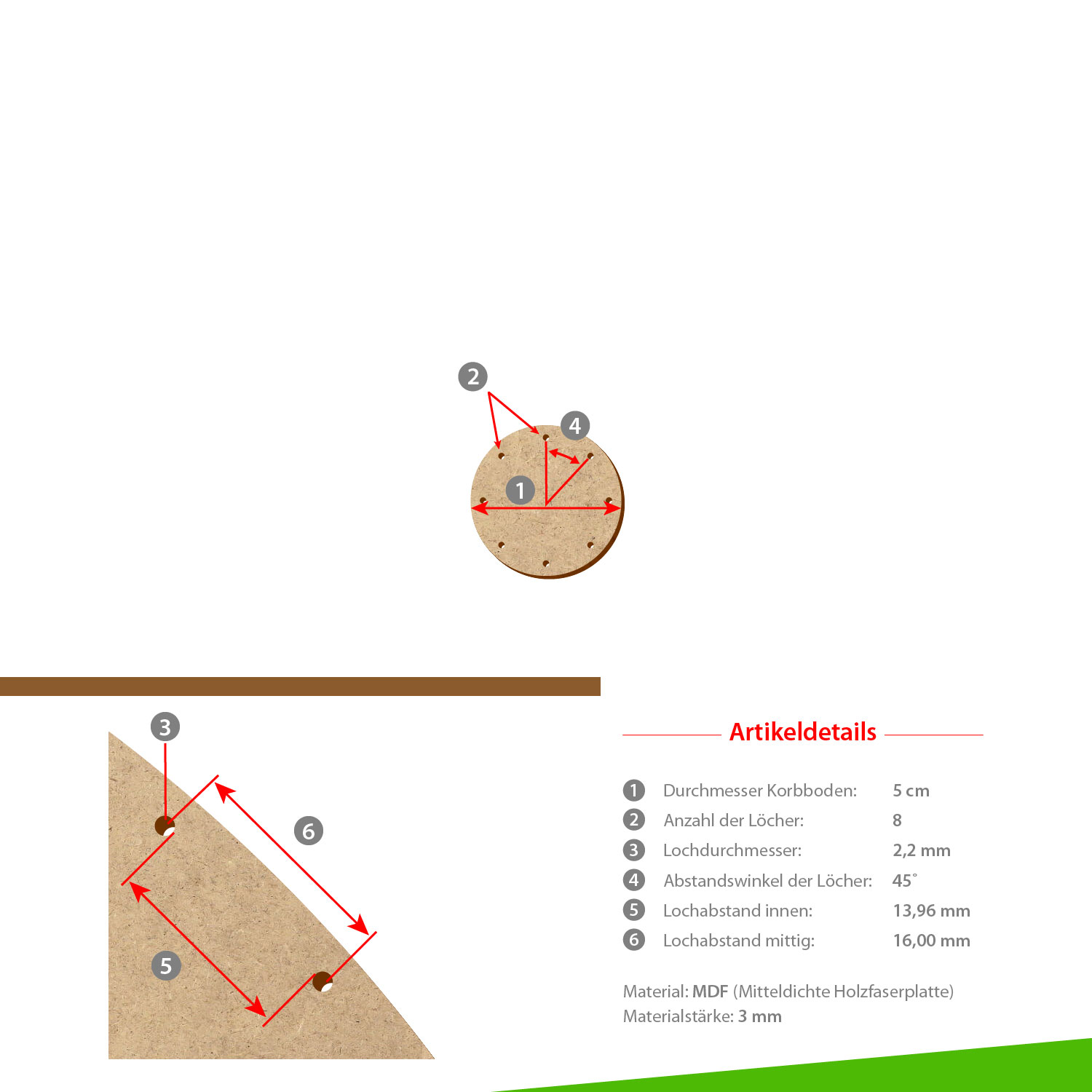MDF Korbboden rund 5cm Durchmesser 8 Löcher mit Artikeldetails