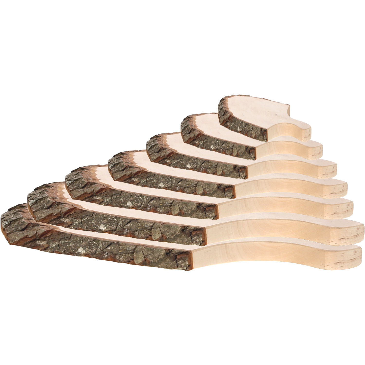 Stapel von Rindenbrettern oval mit Griff in verschiedenen Größen - B-Ware- Seitenansicht
