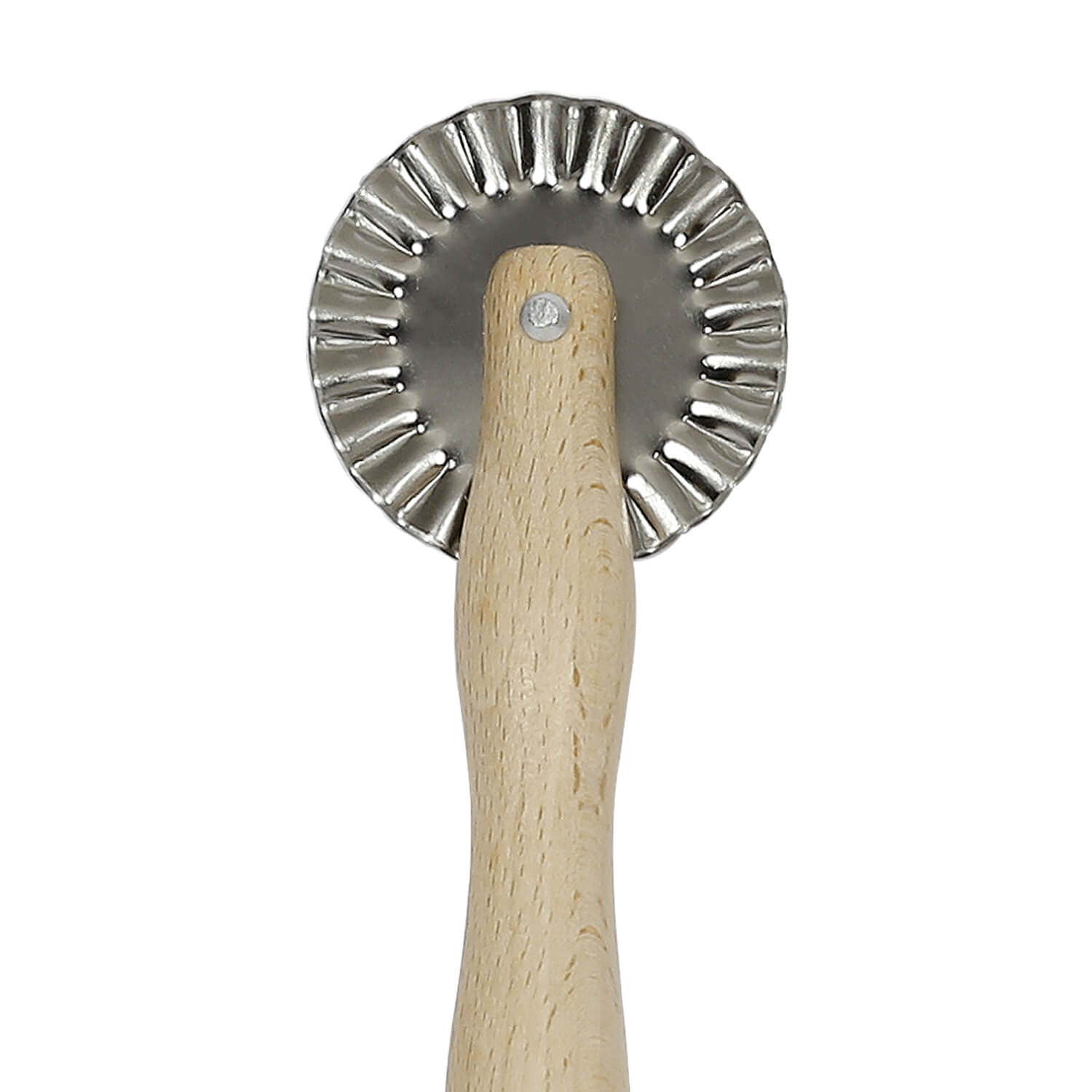 Bütic Teigrädchen mit gewelltem Metallrad und Handgriff aus Buchenholz Detailansicht Metallrad