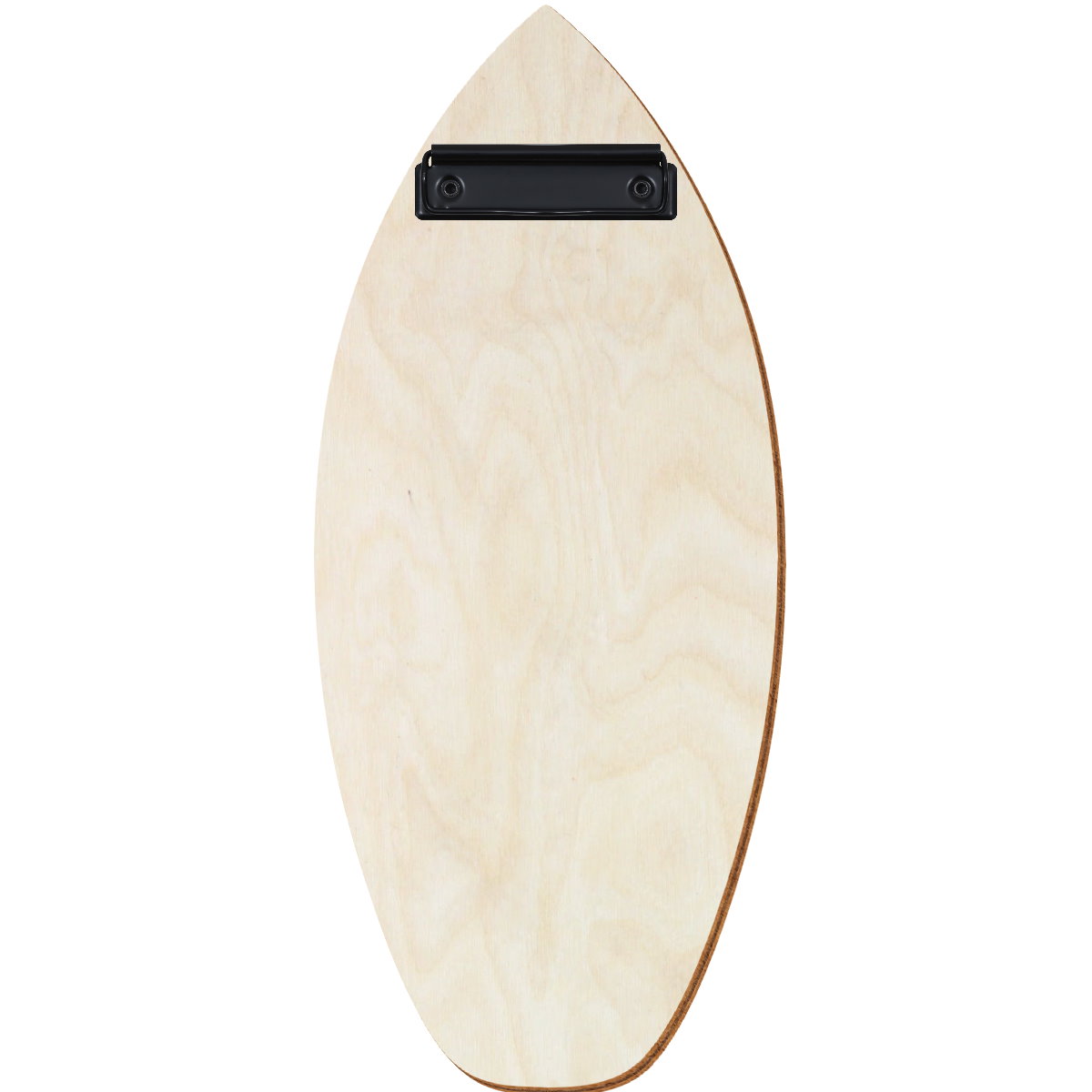 Holz Klemmbrett in Surfbrettform für Barformat 110 x 300 mm, Birke natur, Birkensperrholz, Bügelklemme schwarz