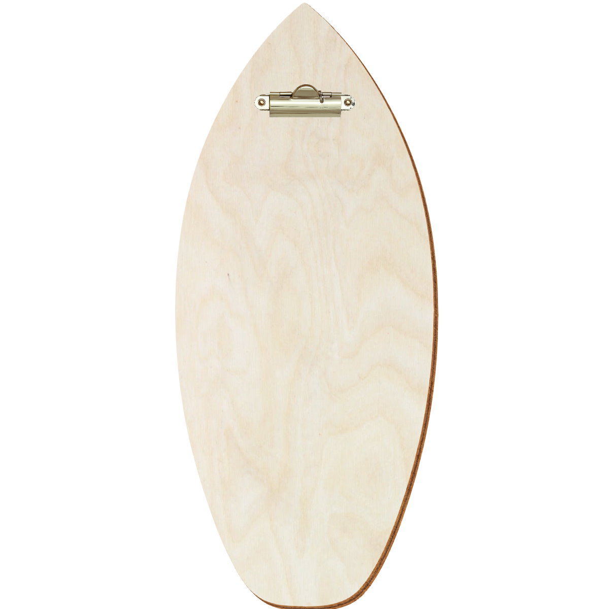 Holz Klemmbrett in Surfbrettform für Barformat 110 x 300 mm, Birke natur, Birkensperrholz, Zahnklemme gold